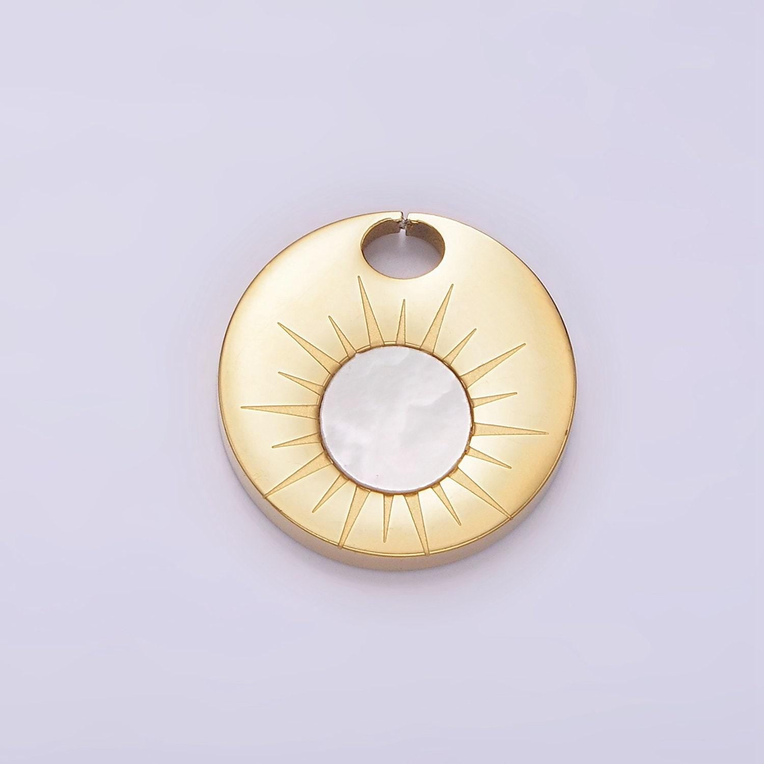 Stainless steel shell pearl celestial sun pendant round coin charm gold sun pendant | p1244