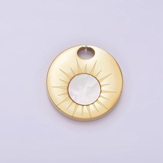 Stainless steel shell pearl celestial sun pendant round coin charm gold sun pendant | p1244
