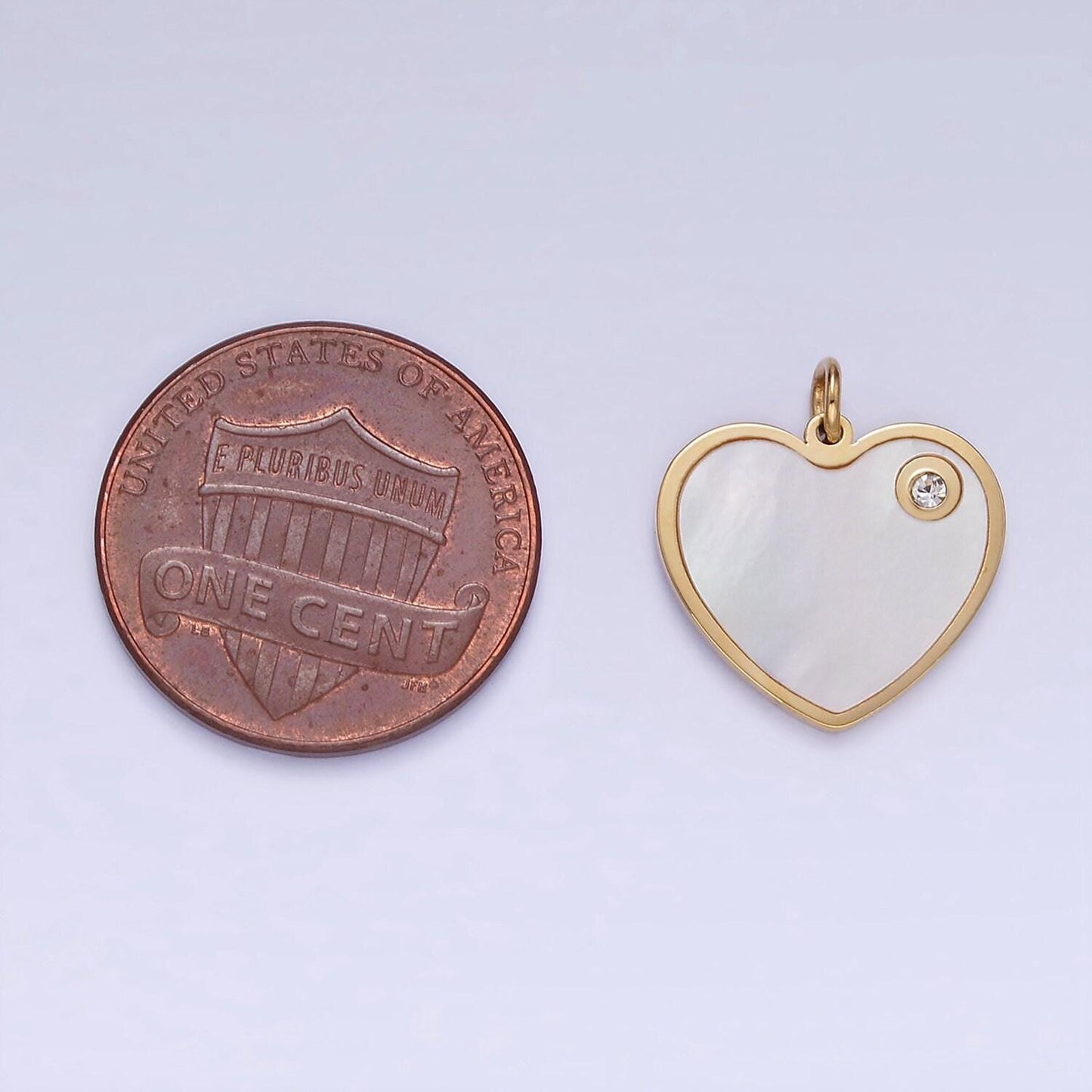 Dainty gold pearl heart charm stainless steel pendant with cz stone for bracelet necklace charm supply p-992