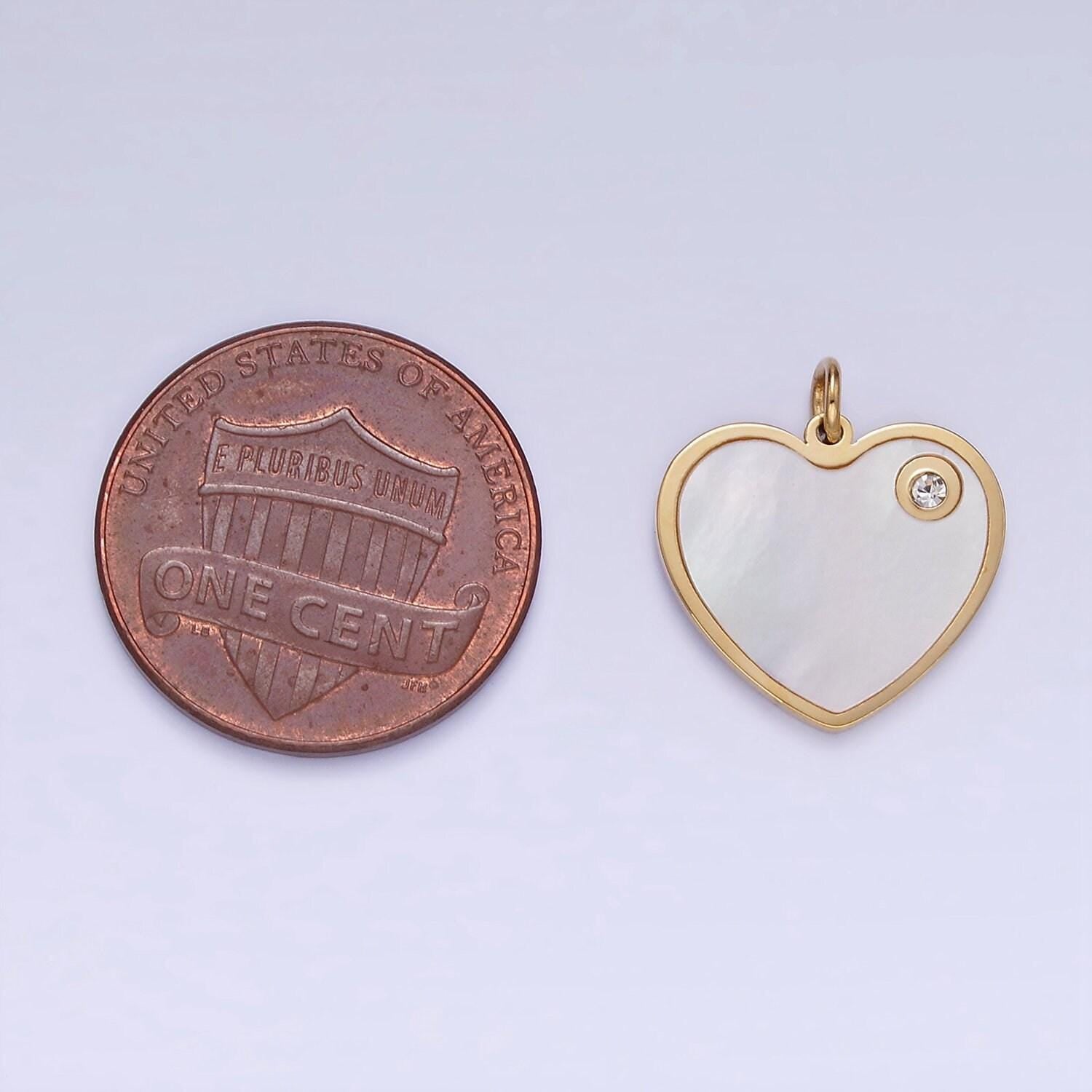 Dainty gold pearl heart charm stainless steel pendant with cz stone for bracelet necklace charm supply p-992