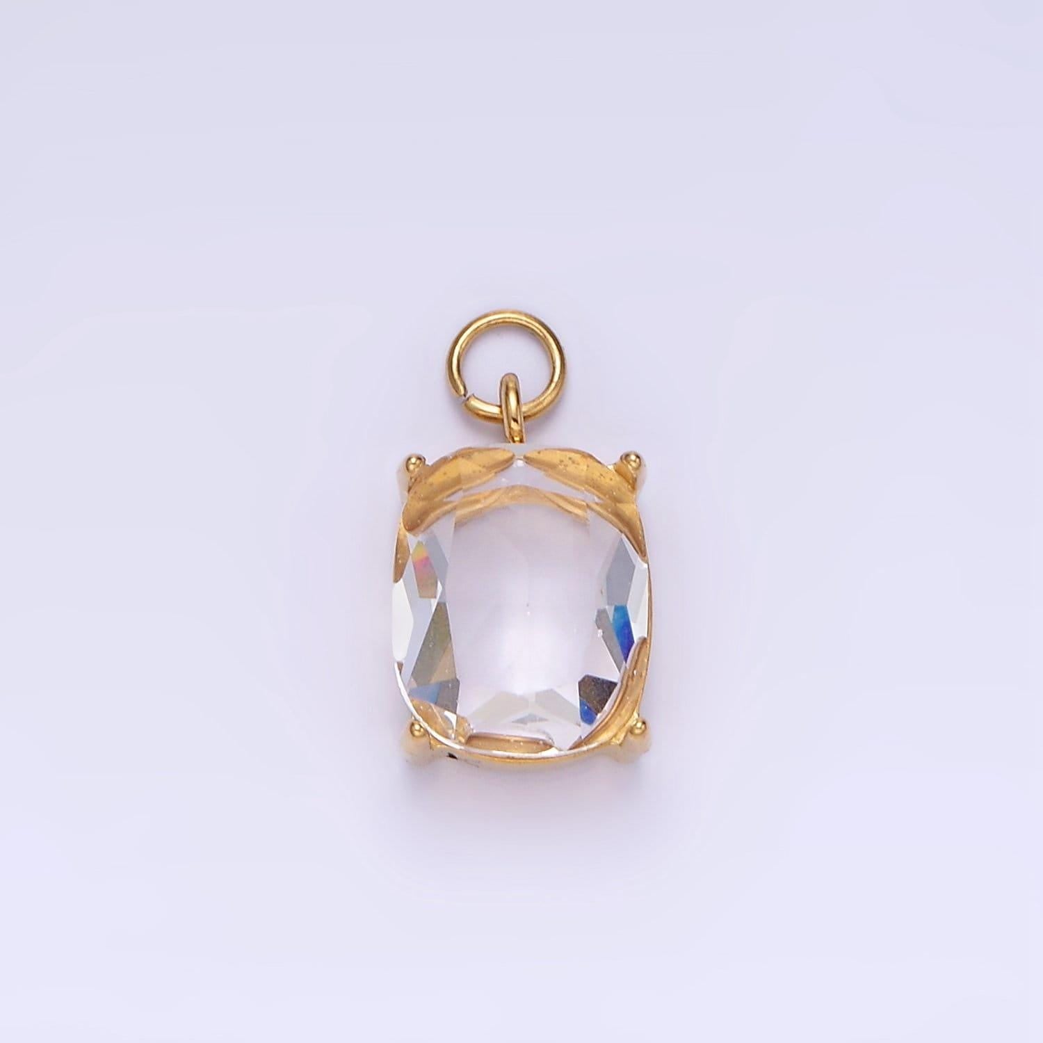 Stainless steel clear, purple, red, black, green multifaceted cz charm | p982 p986
