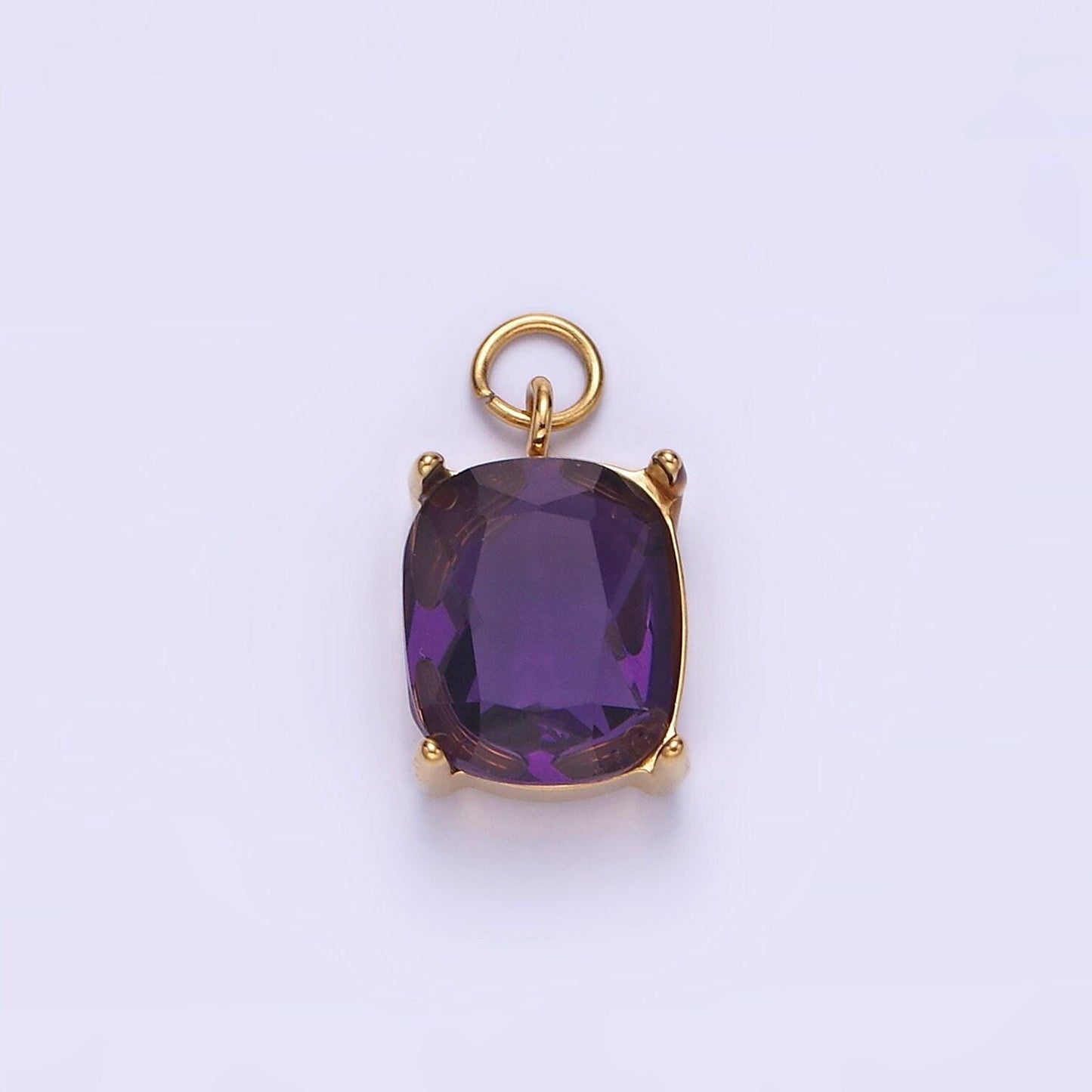 Stainless steel clear, purple, red, black, green multifaceted cz charm | p982 p986