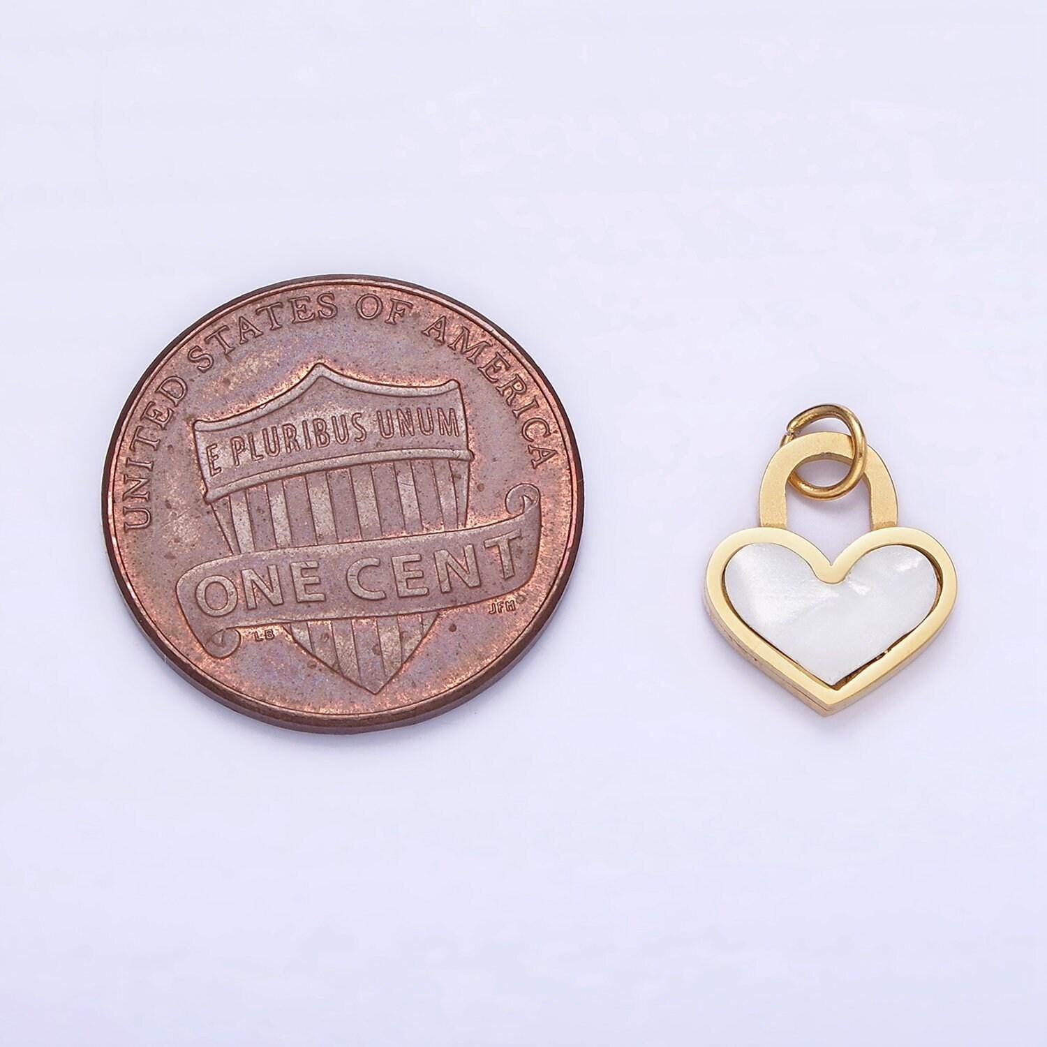 Stainless steel shell pearl heart padlock charm | p-979