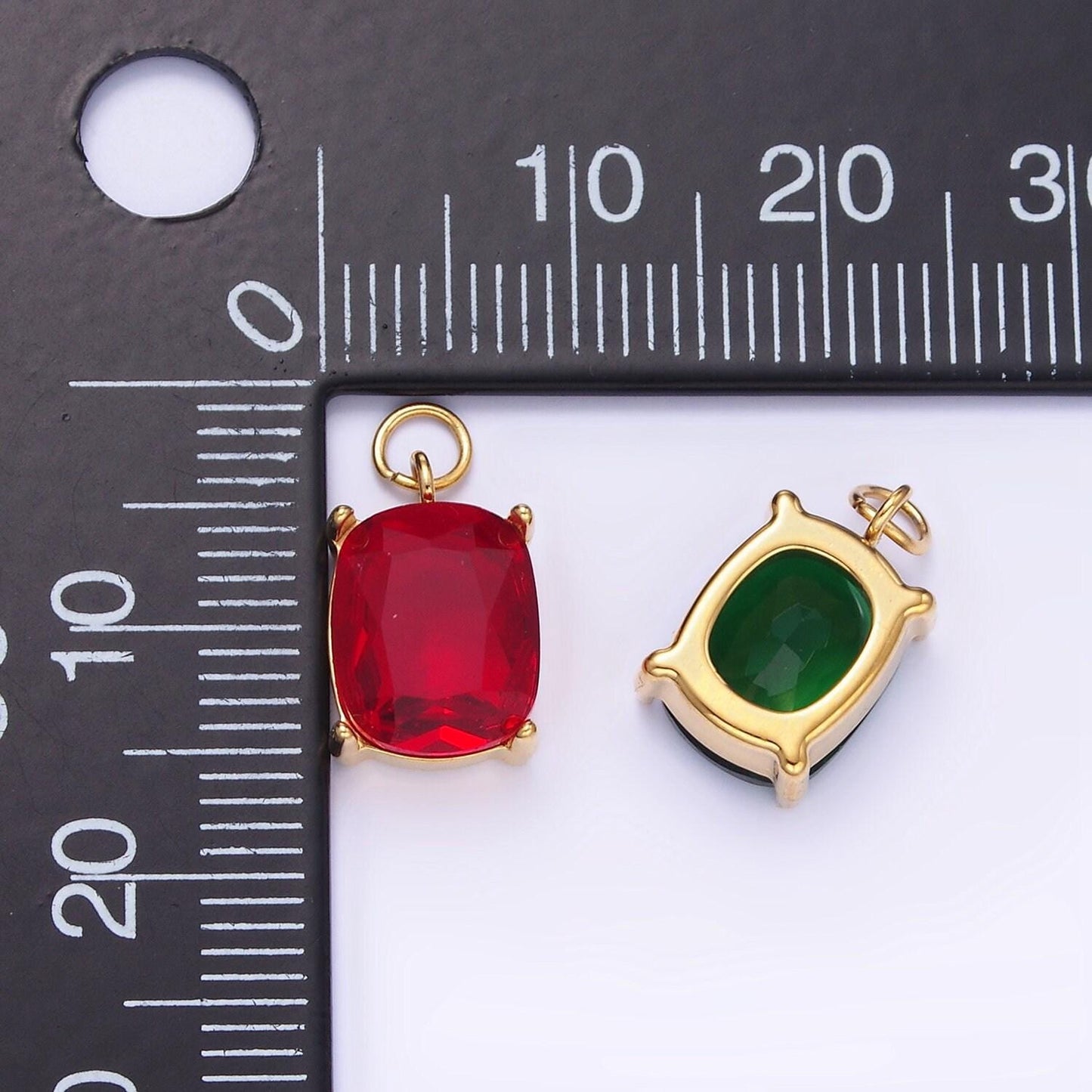 Stainless steel clear, purple, red, black, green multifaceted cz charm | p982 p986