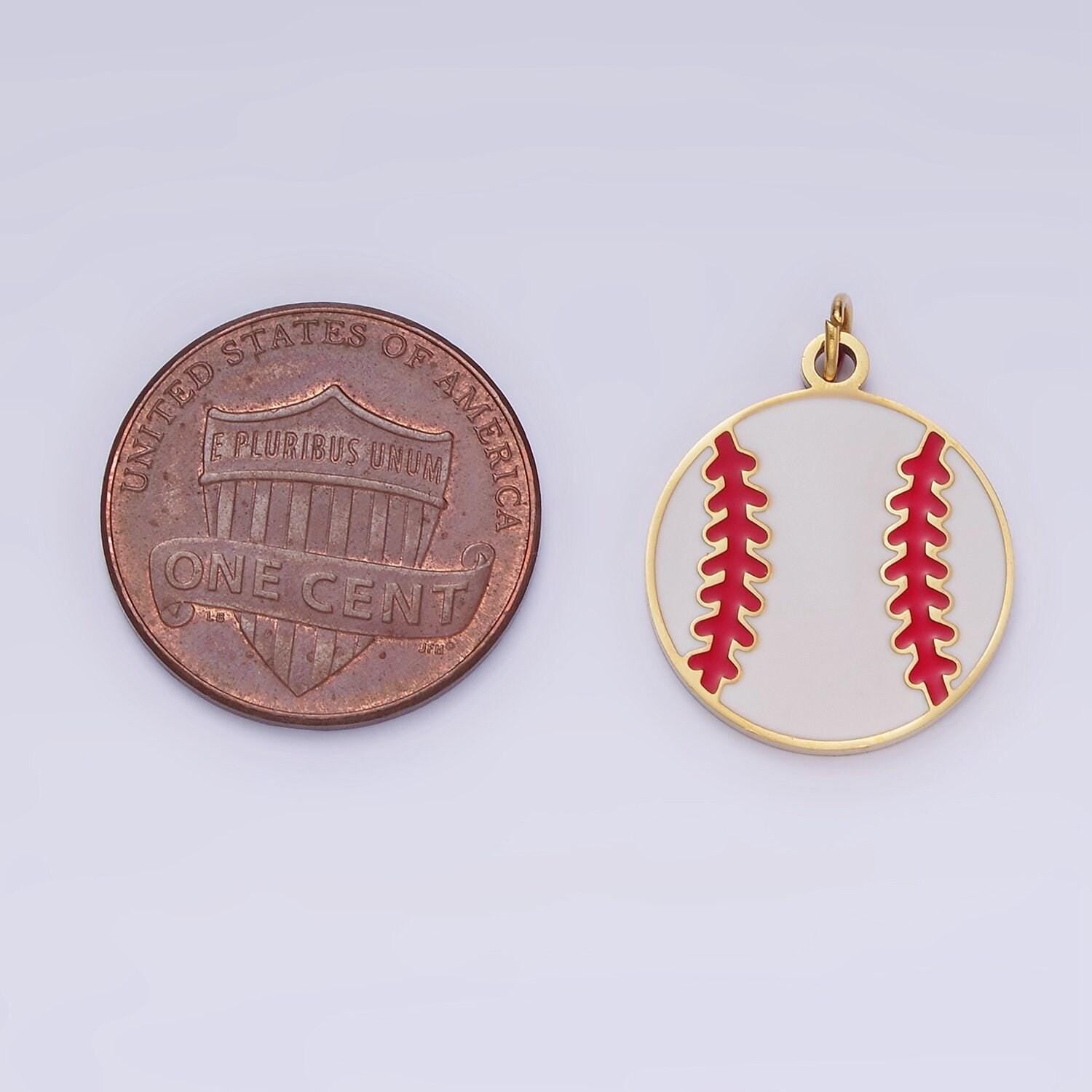 Stainless steel enamel baseball red lacing charm sport ball pendant game day team bracelet necklace charm inspired | p-966
