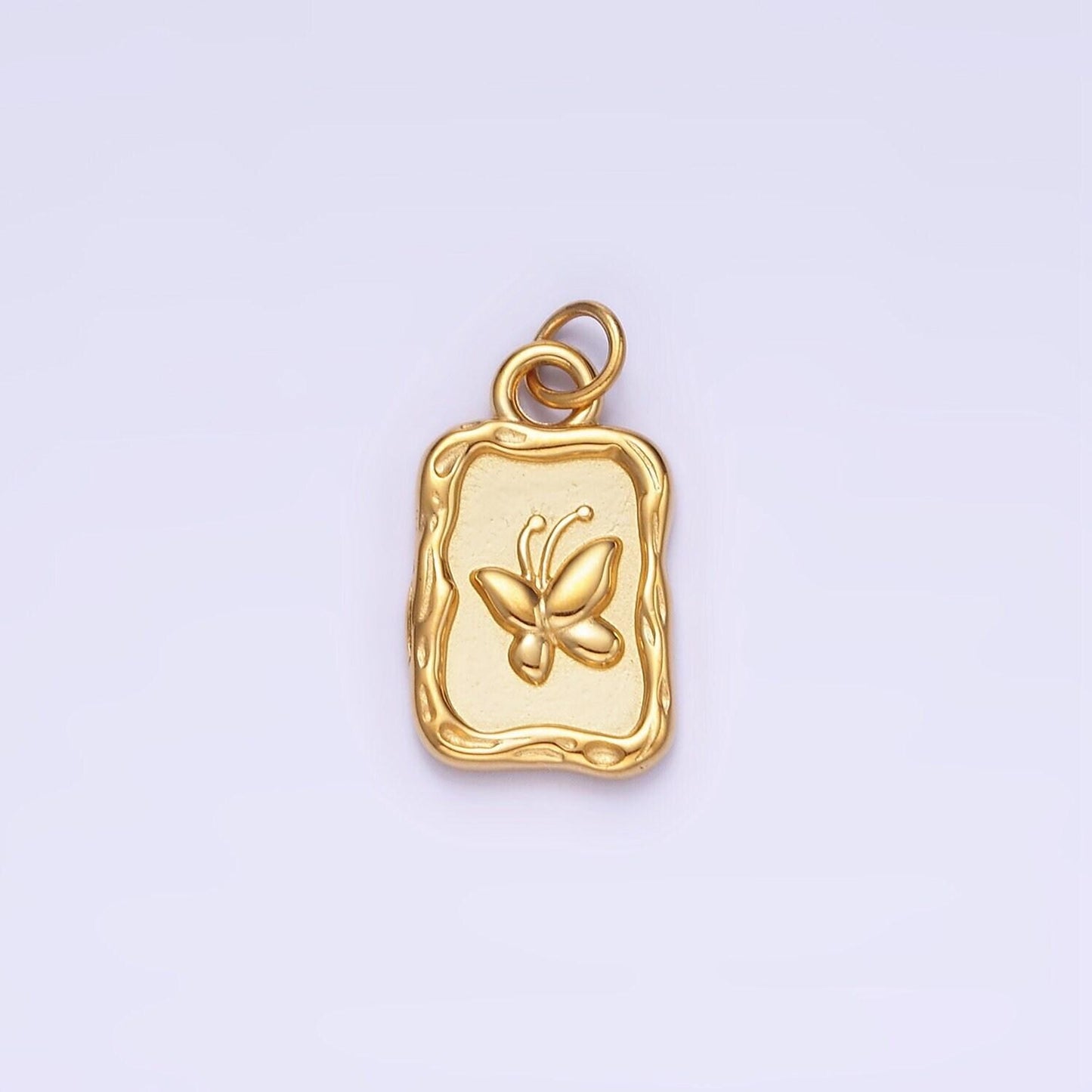 Stainless steel butterfly "beauty" script rectangular stamped charm | p964