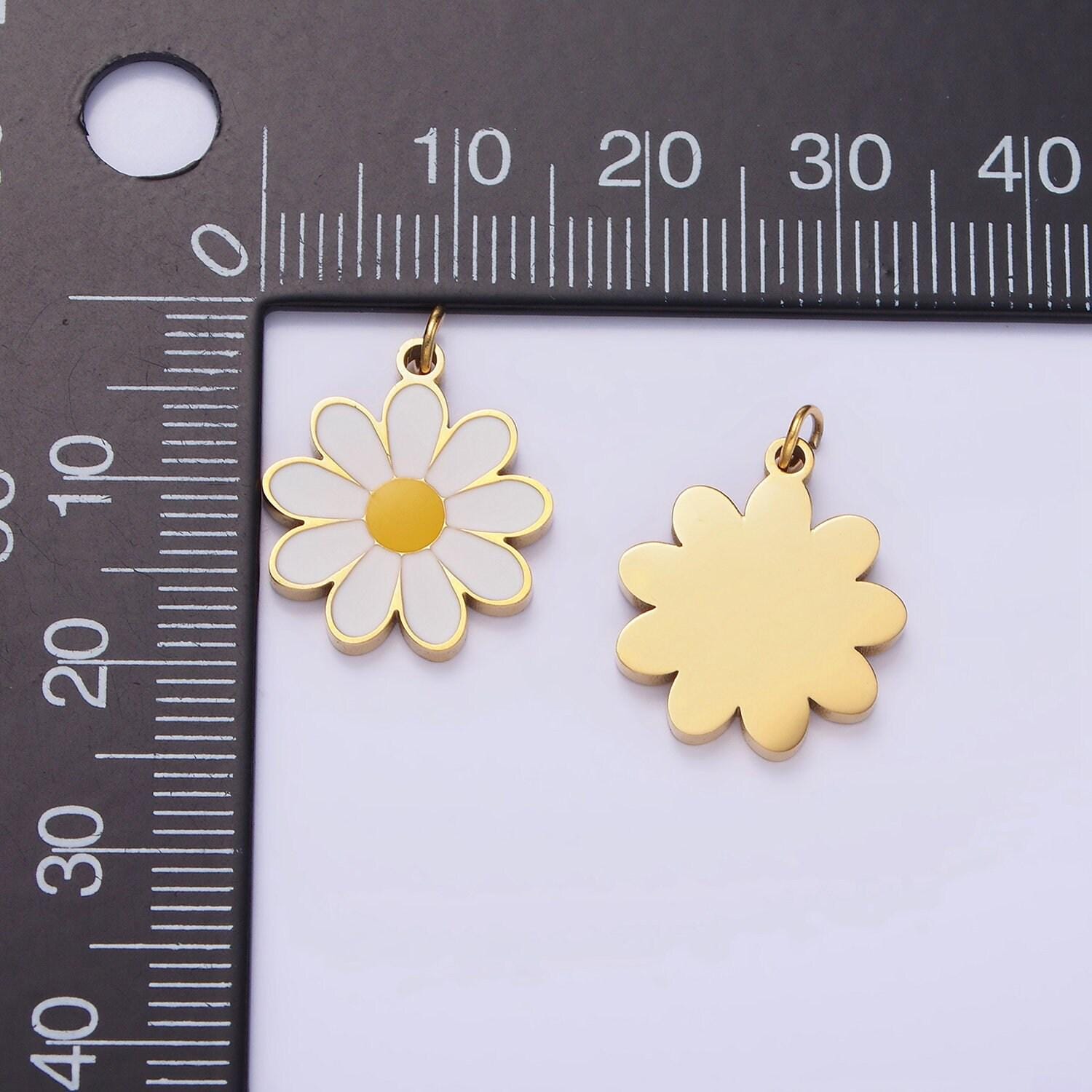 Stainless steel 19mm white petal plain daisy | p-962