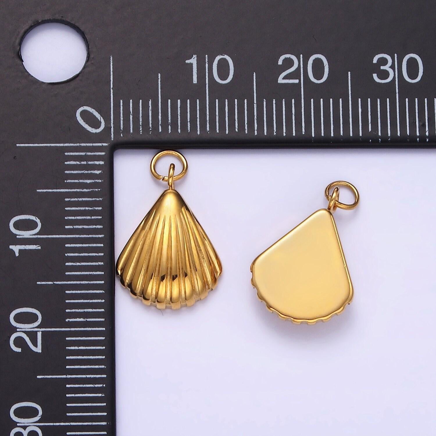 Mini gold stainless steel clam shell bracelet necklace charm | p-960