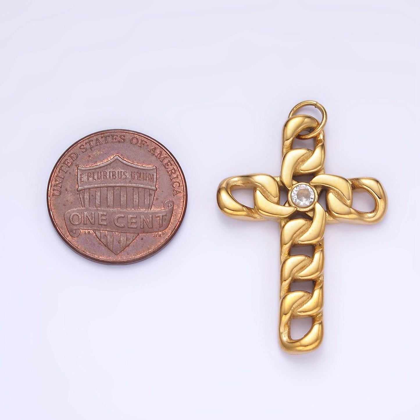 Stainless steel chain textured cz cuban cross, cholo fit | p-965