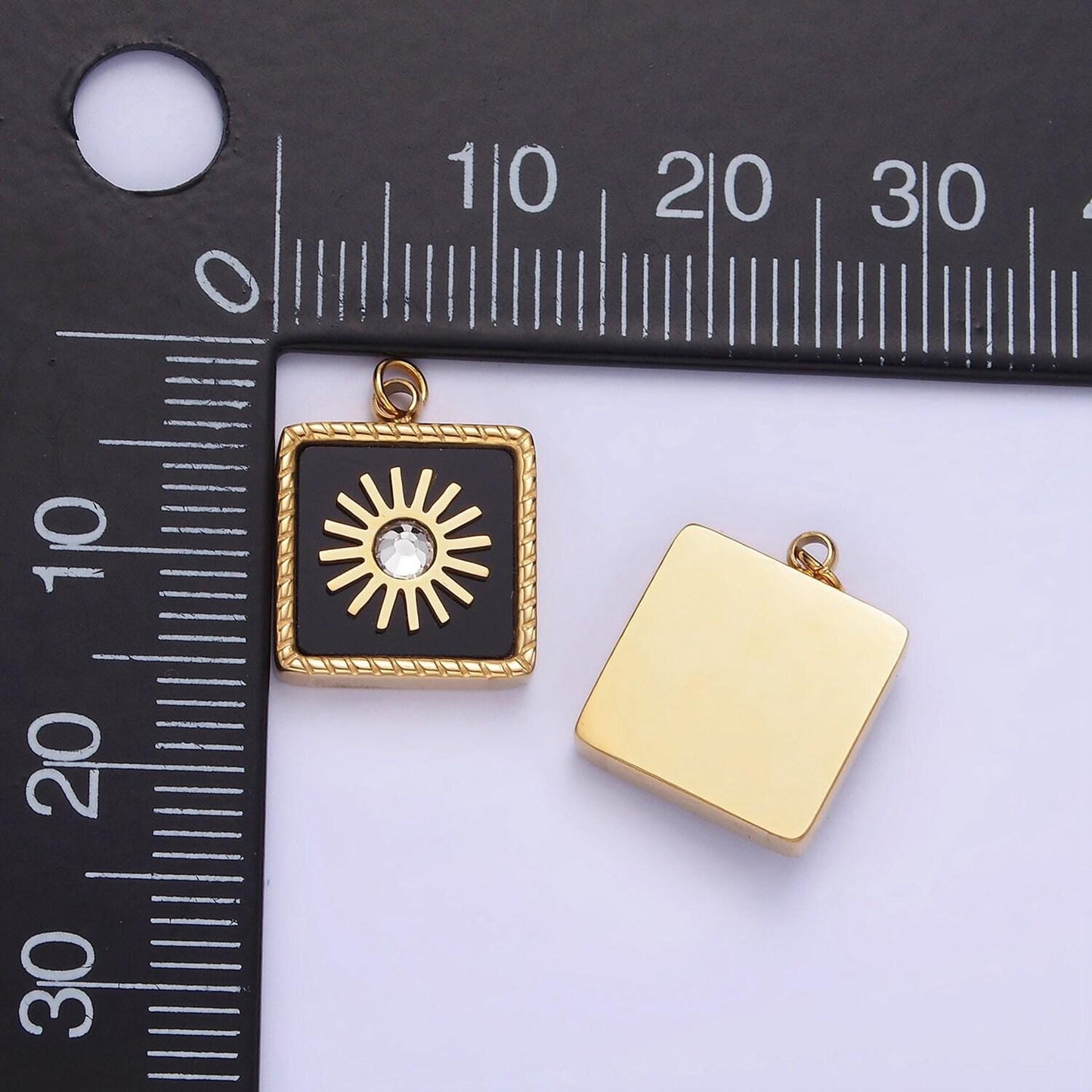 Stainless steel shell pearl cz celestial sun square charm mini gold tag charm for bracelet necklace earring component jewelry making | p947