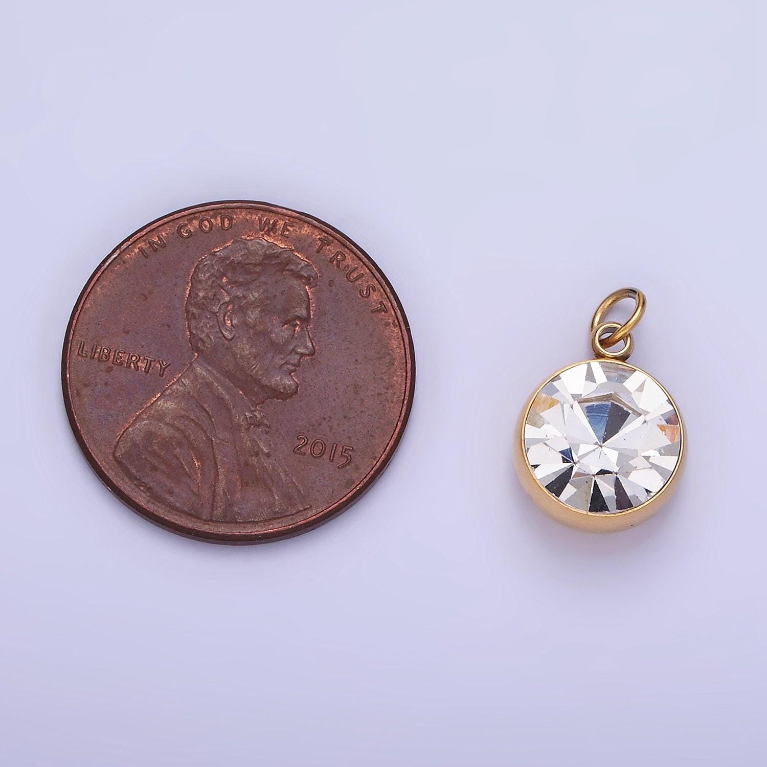 Stainless steel 14mm clear cz round mini add-on charm | p-939