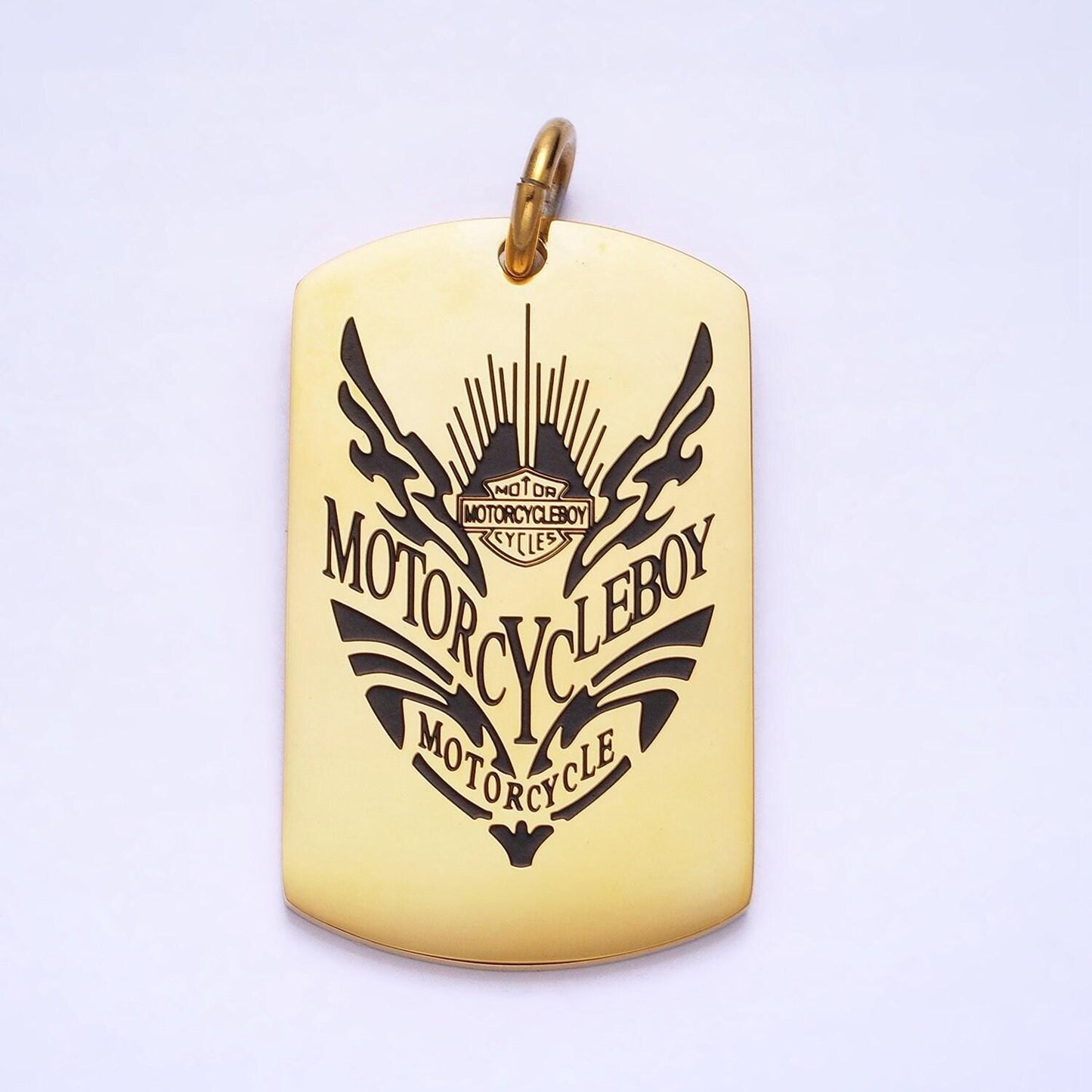 Stainless steel motorcycle pendant in silver & gold military tag for men jewelry | p-929