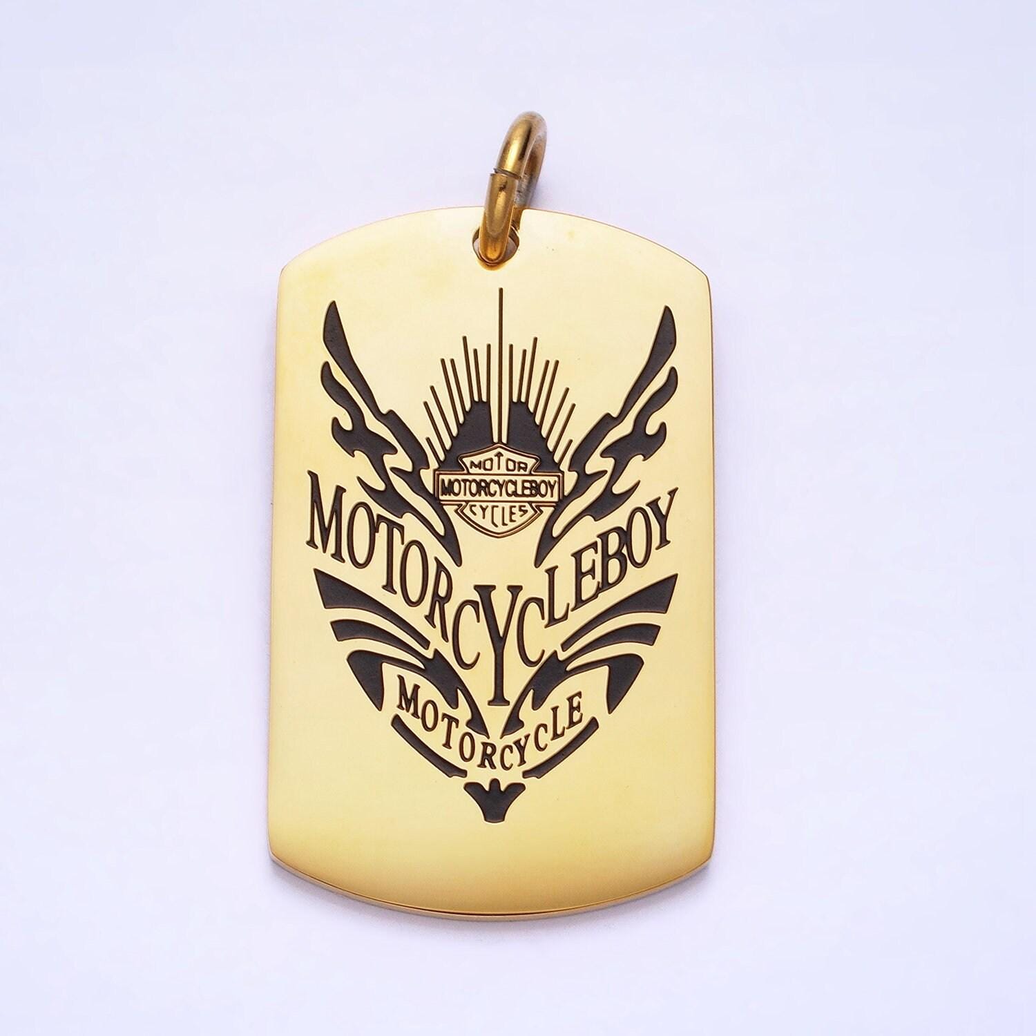 Stainless steel motorcycle pendant in silver & gold military tag for men jewelry | p-929