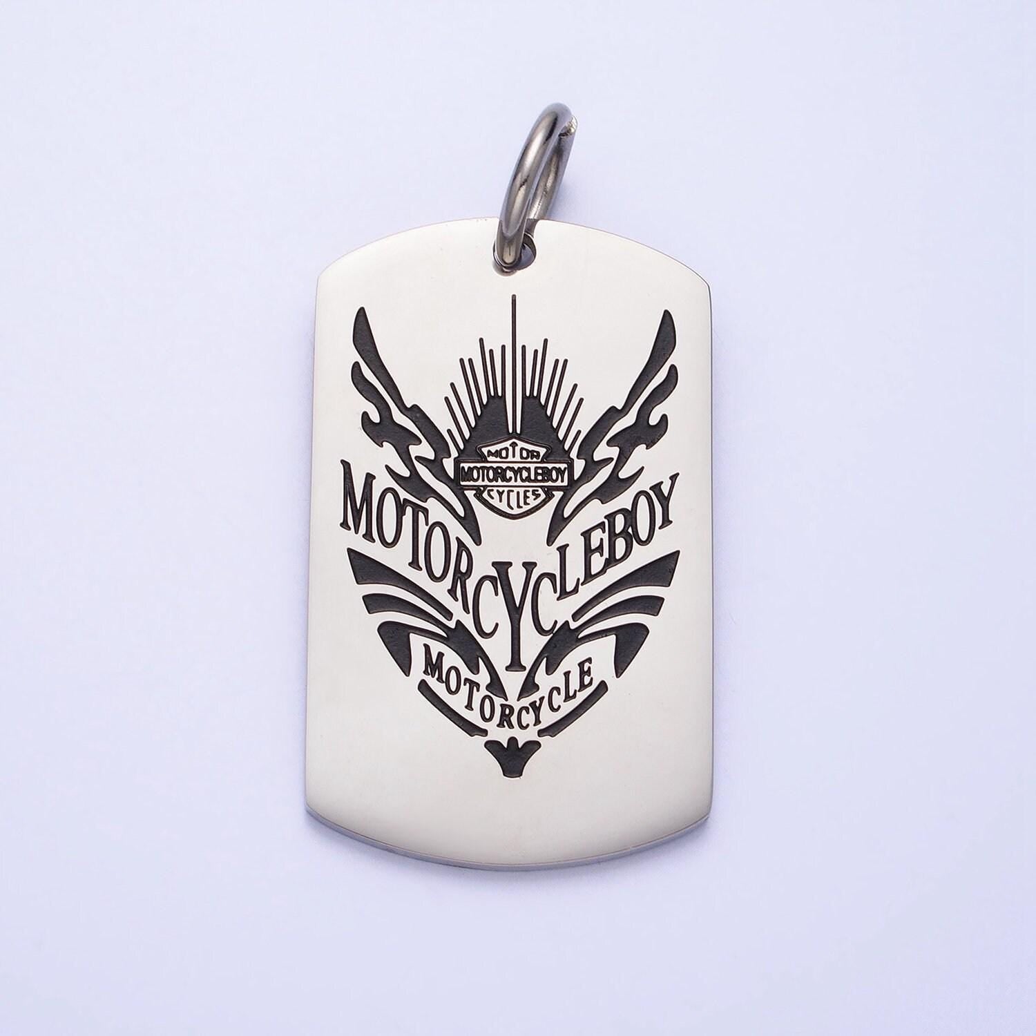 Stainless steel motorcycle pendant in silver & gold military tag for men jewelry | p-929