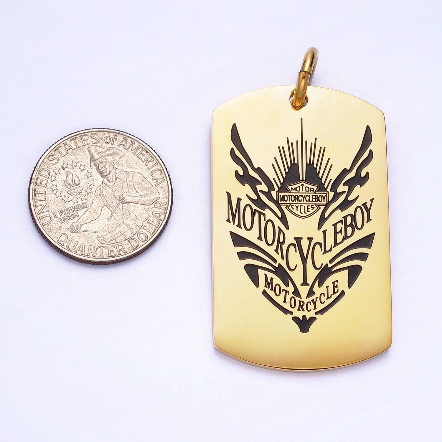 Stainless steel motorcycle pendant in silver & gold military tag for men jewelry | p-929