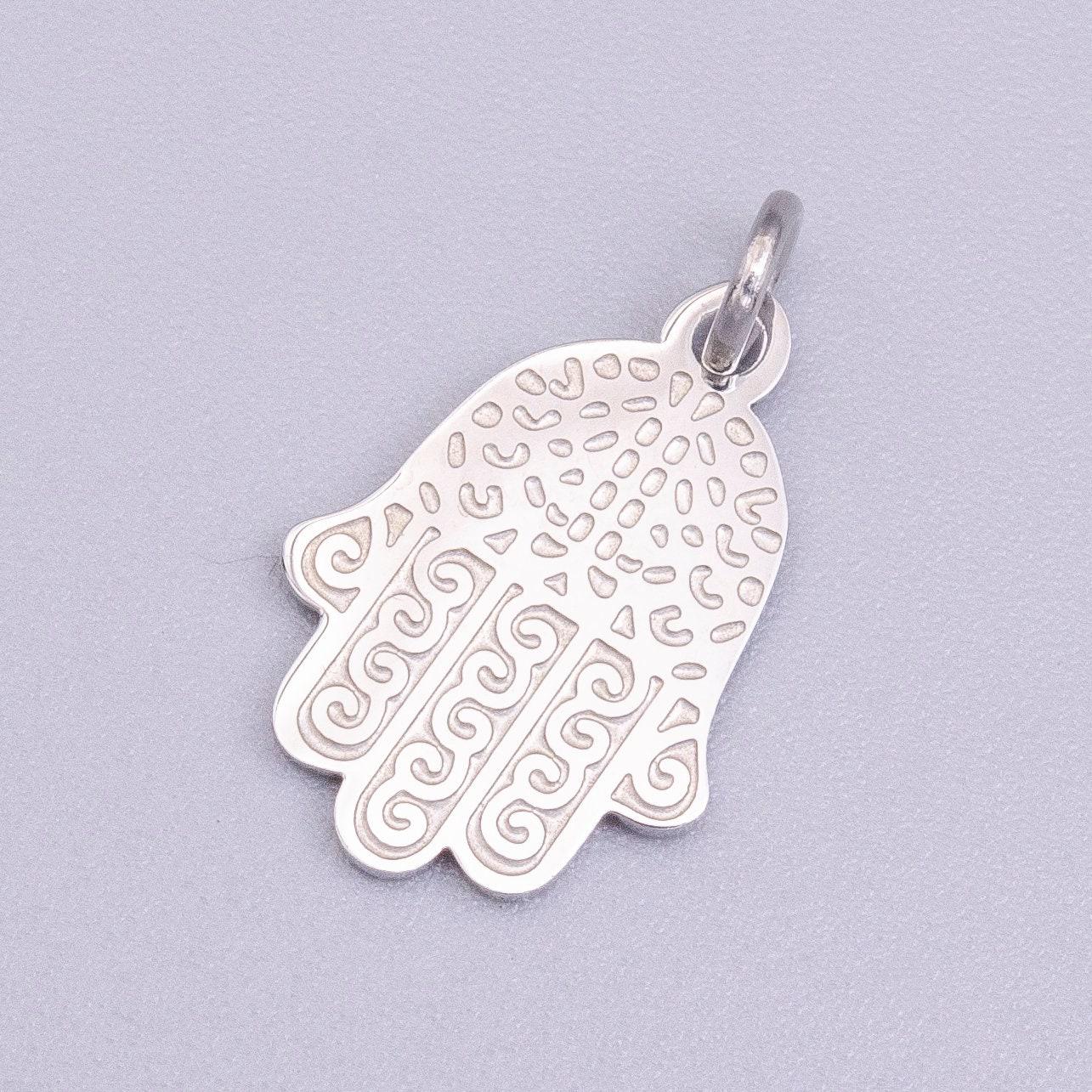 Stainless steel hamsa hand curl doodle engraved charm in gold & silver | p-917