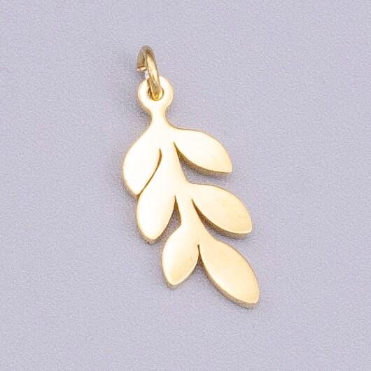 Stainless steel 13mm olive foliage leaf nature charm in gold & silver | p-916