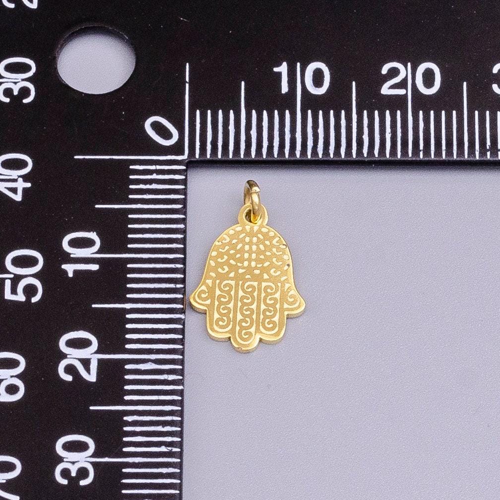 Stainless steel hamsa hand curl doodle engraved charm in gold & silver | p-917