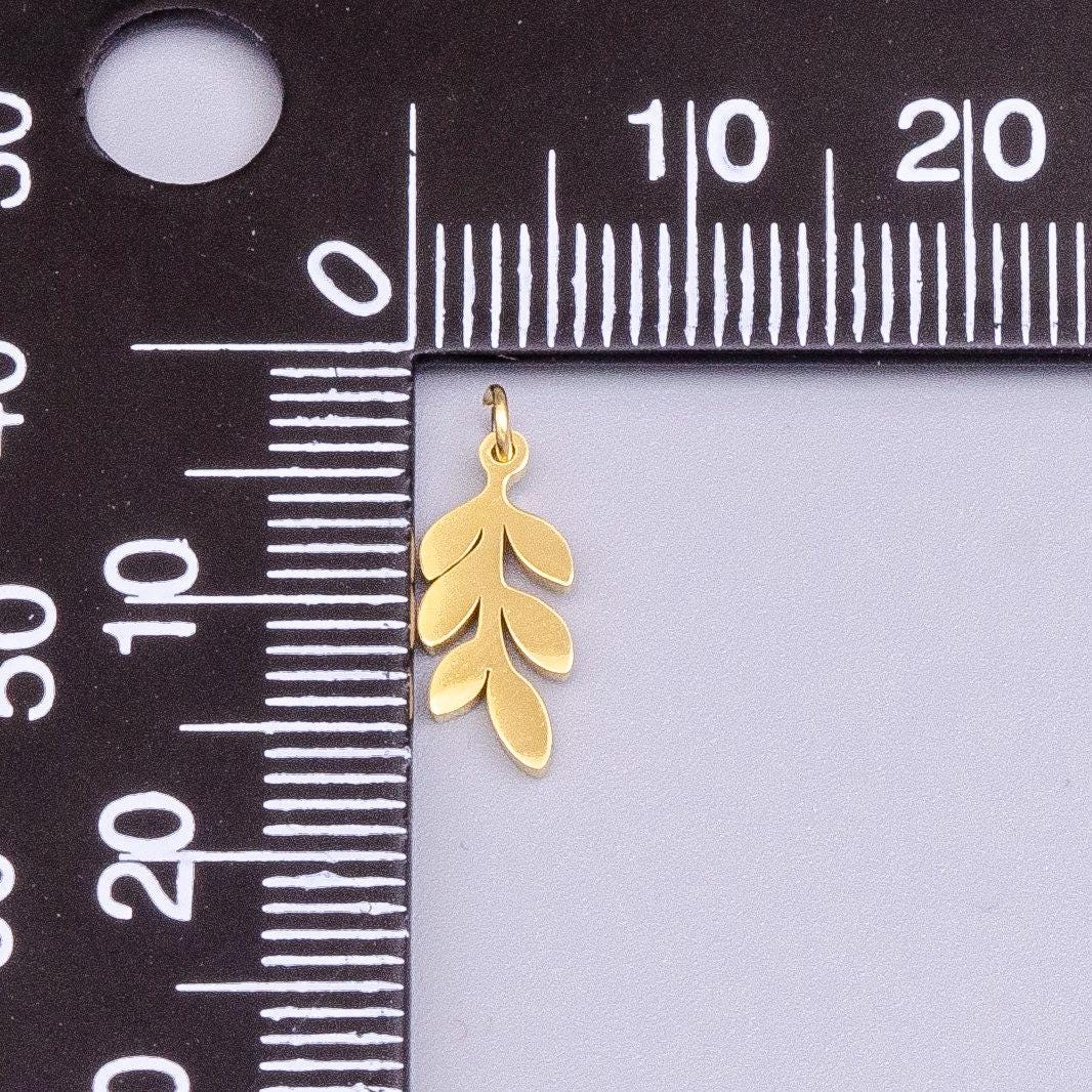 Stainless steel 13mm olive foliage leaf nature charm in gold & silver | p-916