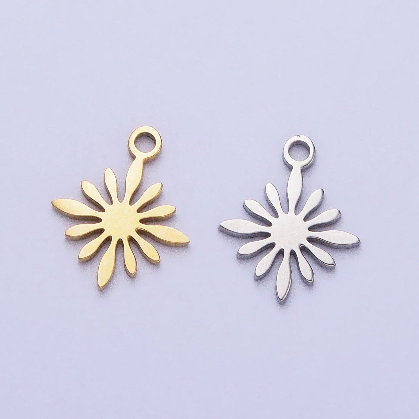 Mini stainless steel starburst burst charm in gold & silver star sun celestial pendant lead nickel free tarnish free | p-905