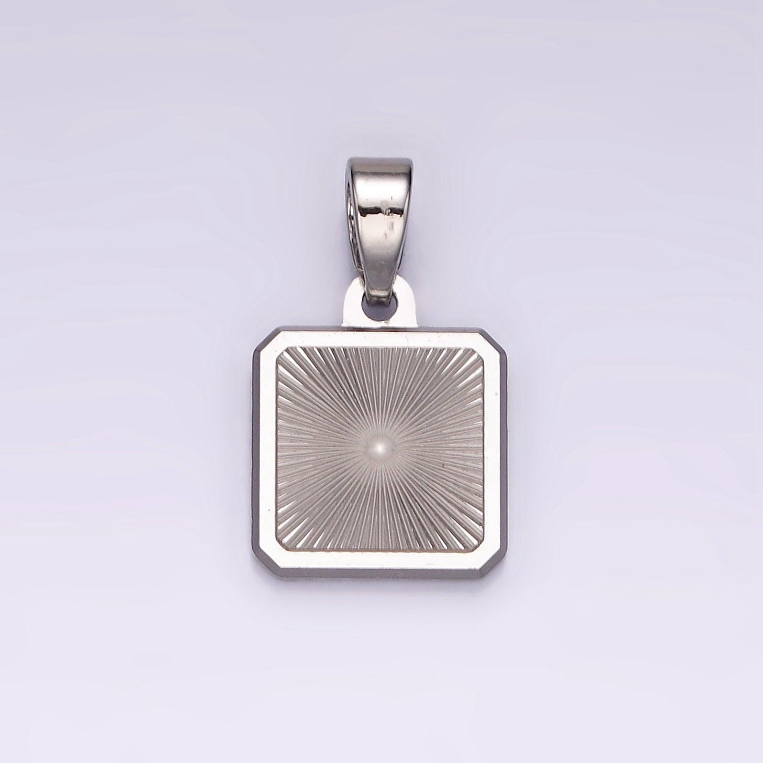 Gold radial square charm necklace silver sunburst stainless steel pendant, dainty geometric tag pendant gift necklace supply ah082