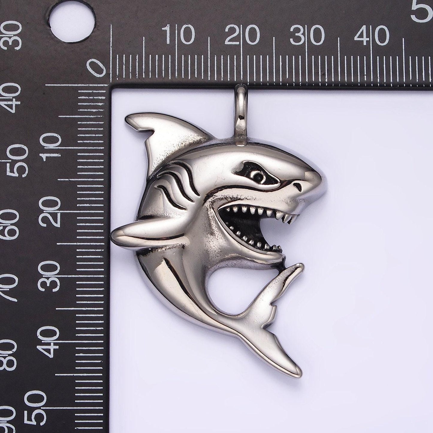 Stainless steel 45mm curved shark fish ocean animal pendant | p859