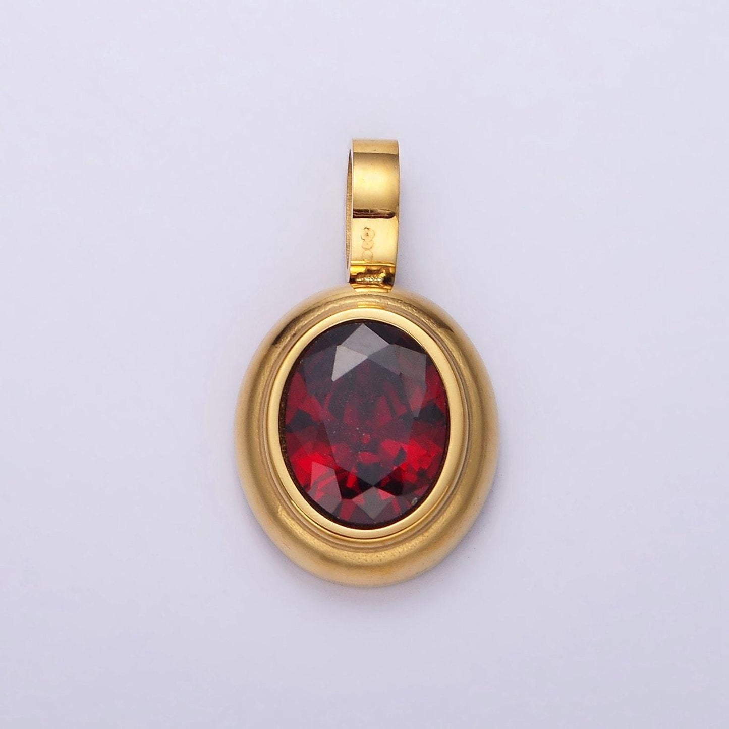 Dainty gold oval charm cubic pendant with cz stone in stainless steel findings medallion jewelry inspired dangle charm p839