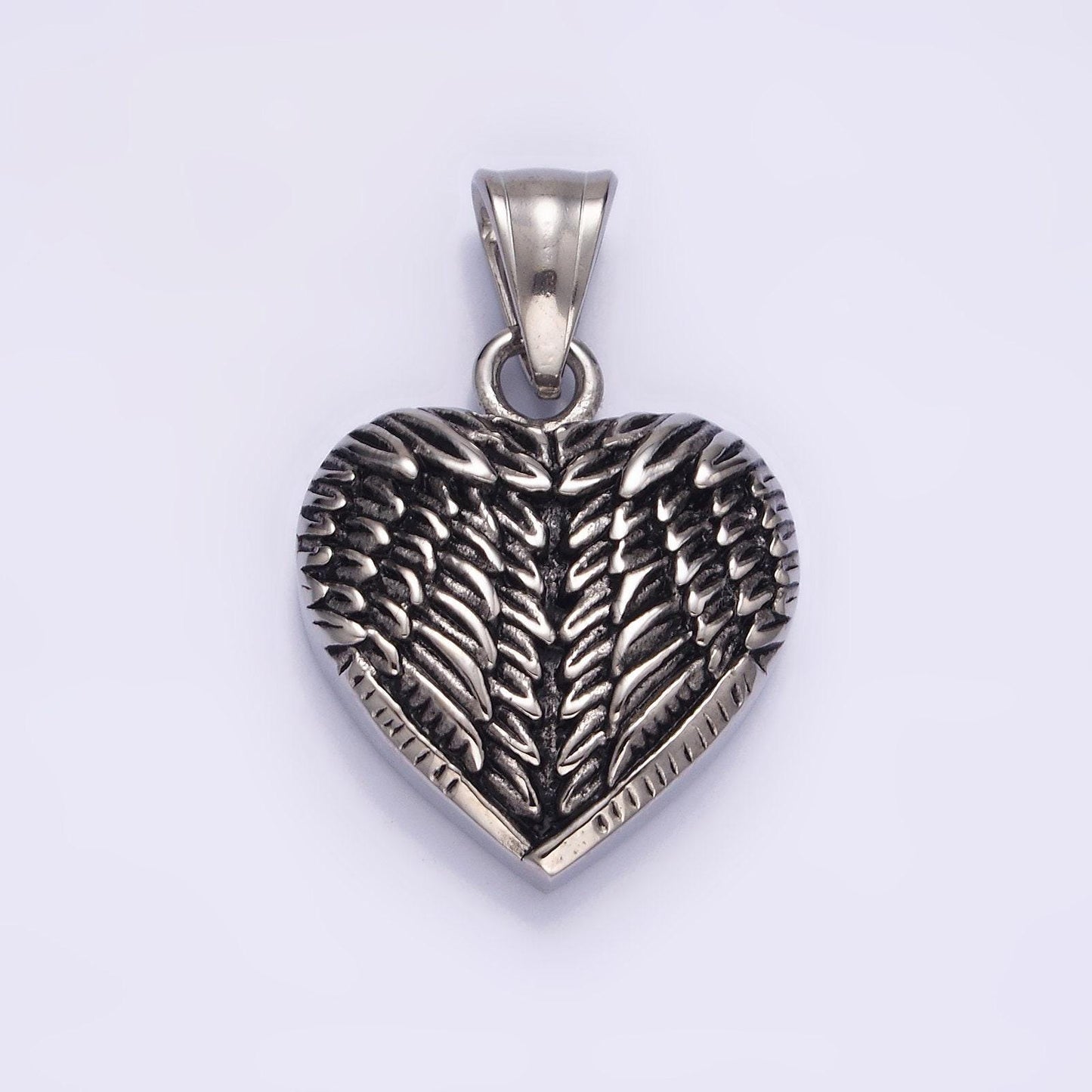 Stainless steel angel wing feather heart charm pendant | p826