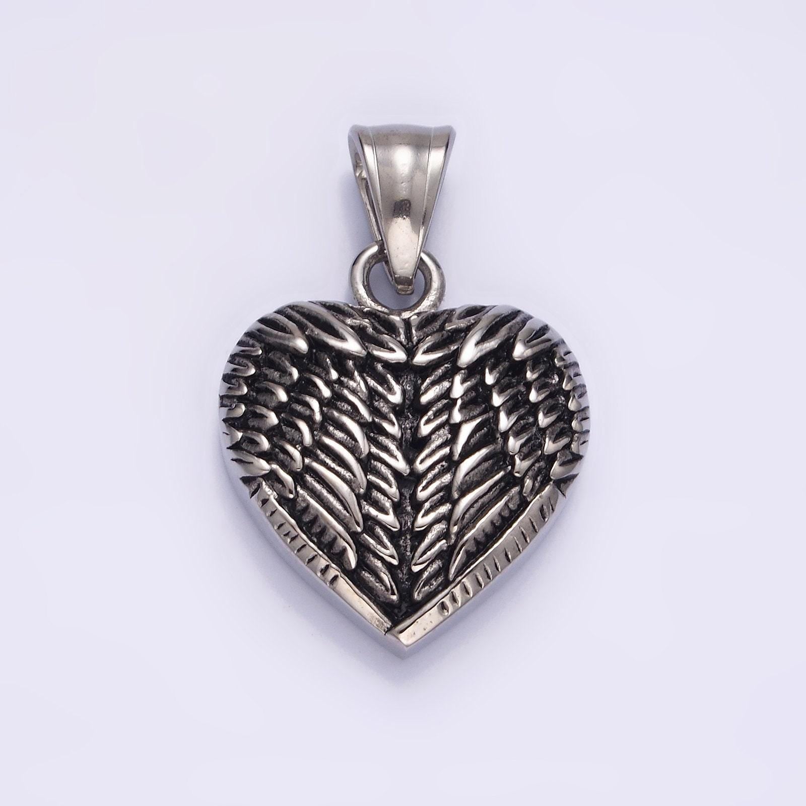 Stainless steel angel wing feather heart charm pendant | p826