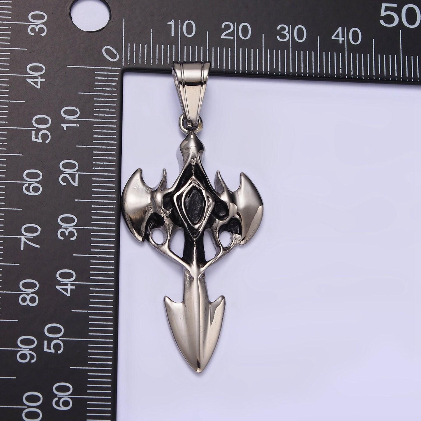 Stainless steel molten artisan bat wings sharp arrow passion cross pendant | p817