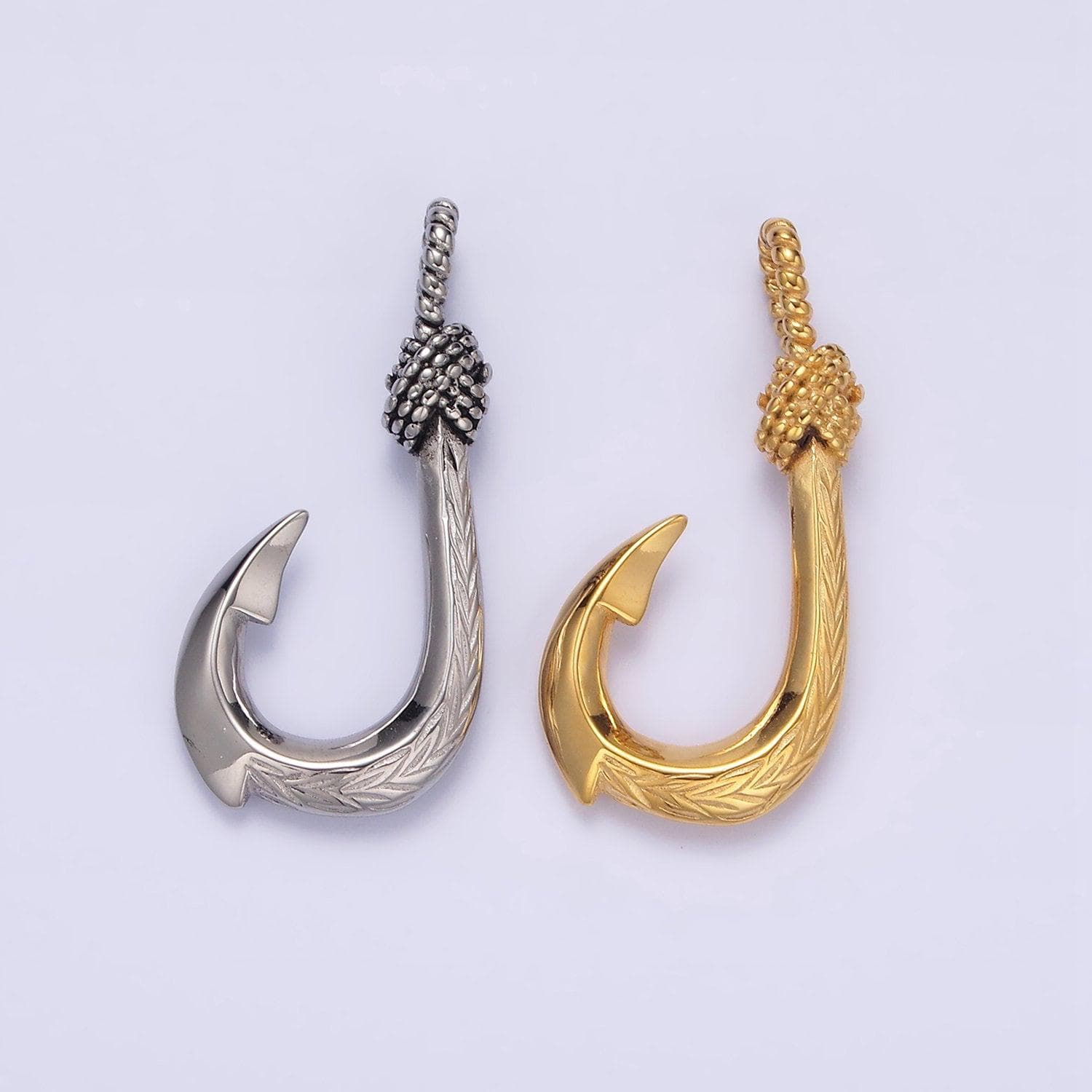 Gold fish hook charm pendant stainless steel fishing hook, nautical charm, fish hook anchor pendant p788