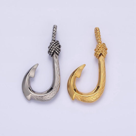 Gold fish hook charm pendant stainless steel fishing hook, nautical charm, fish hook anchor pendant p788