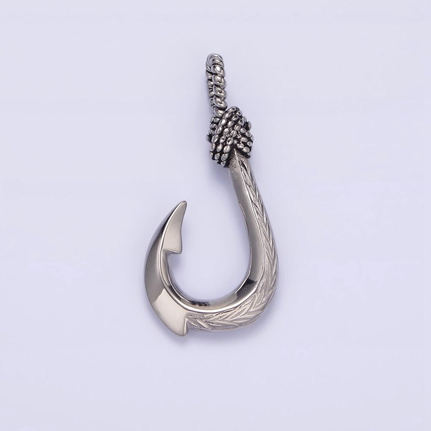 Gold fish hook charm pendant stainless steel fishing hook, nautical charm, fish hook anchor pendant p788