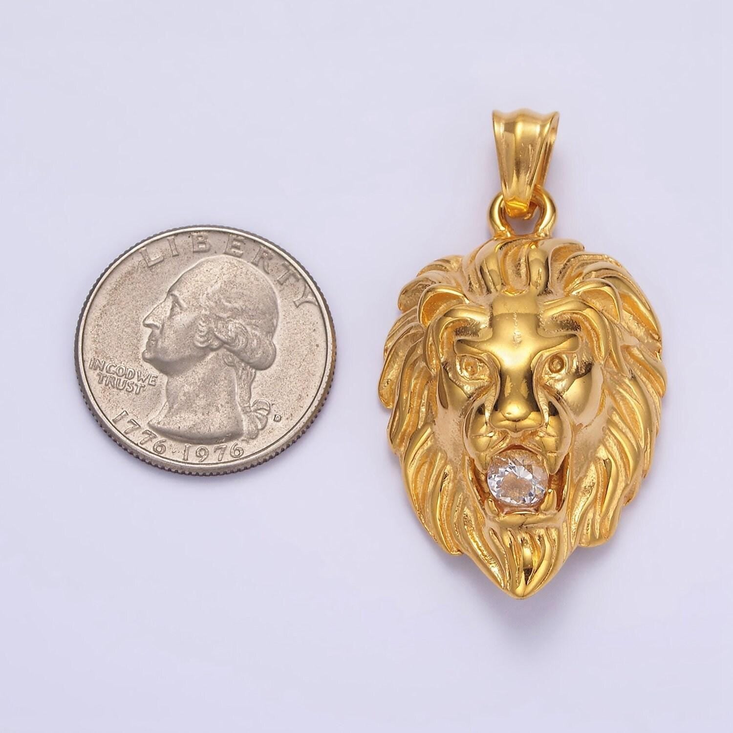 Heavy gold lion charm pendant stainless steel king of jungle silver pendant p783