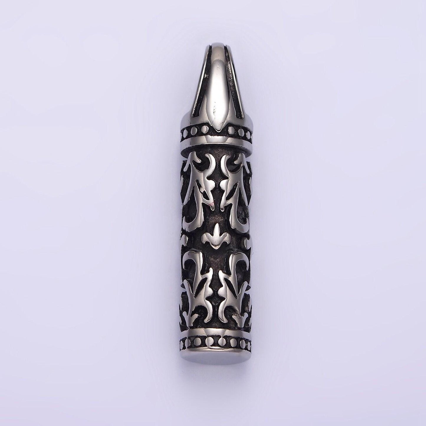 Stainless steel jewish star of david curved line engraved cylinder tube pendant | p766