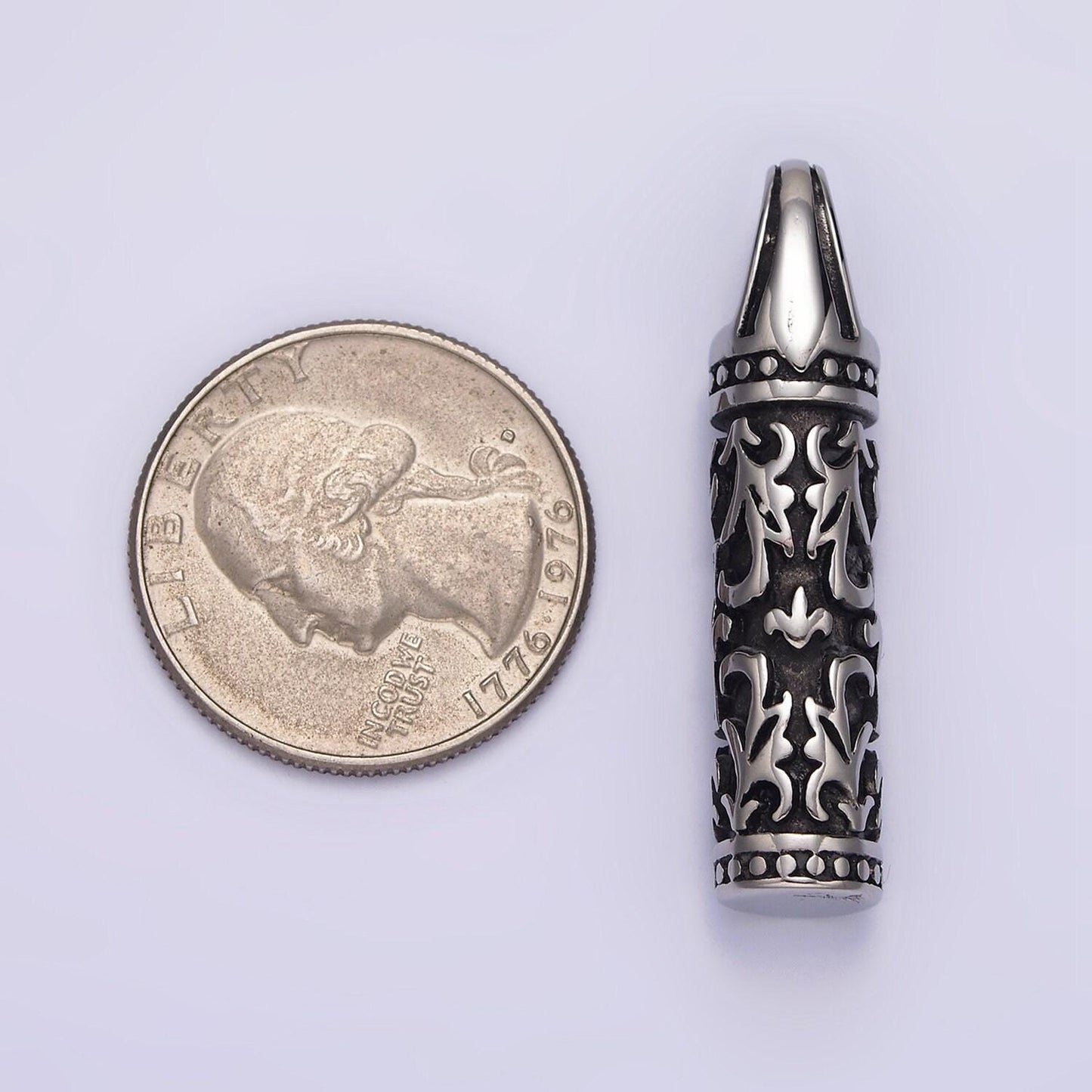 Stainless steel jewish star of david curved line engraved cylinder tube pendant | p766