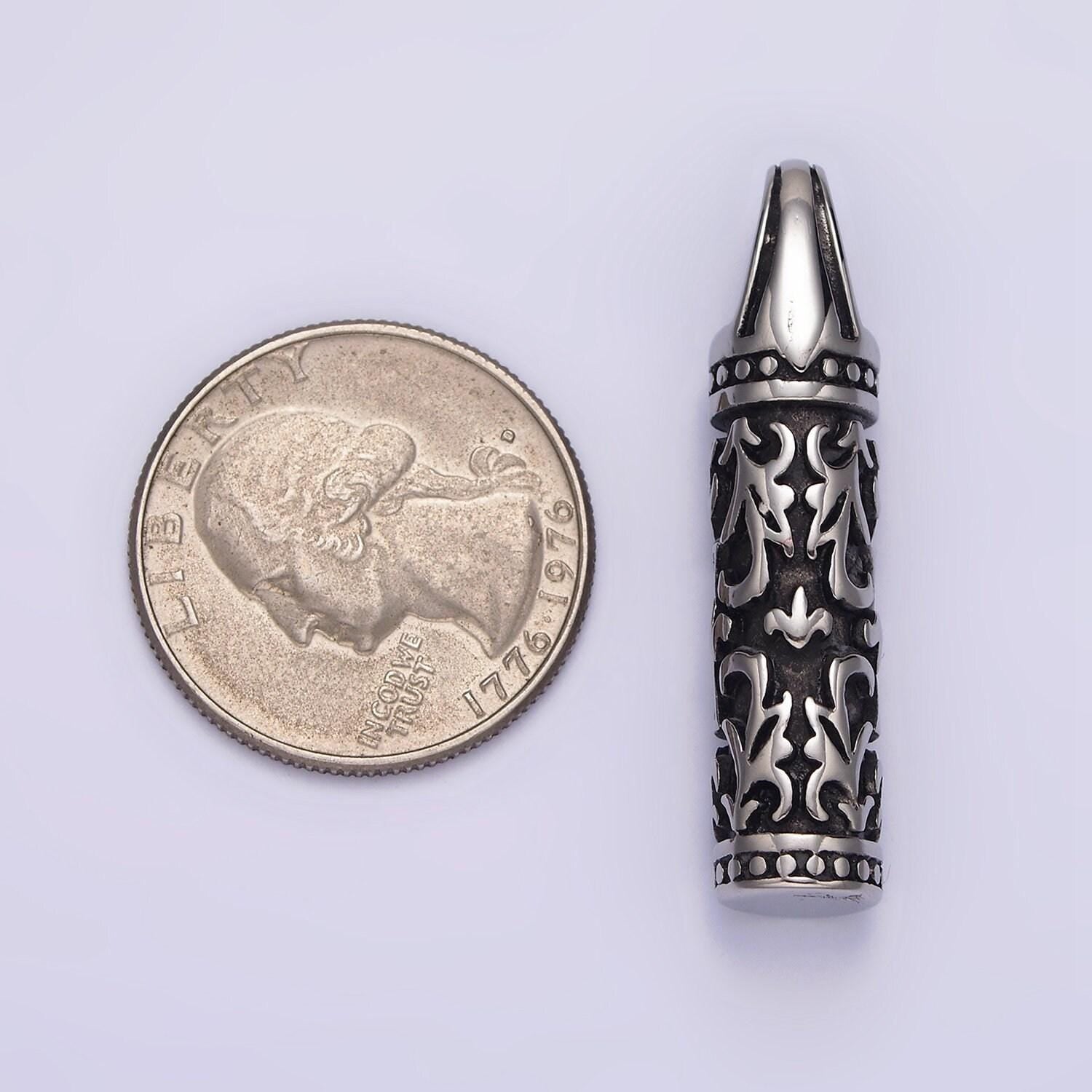 Stainless steel jewish star of david curved line engraved cylinder tube pendant | p766