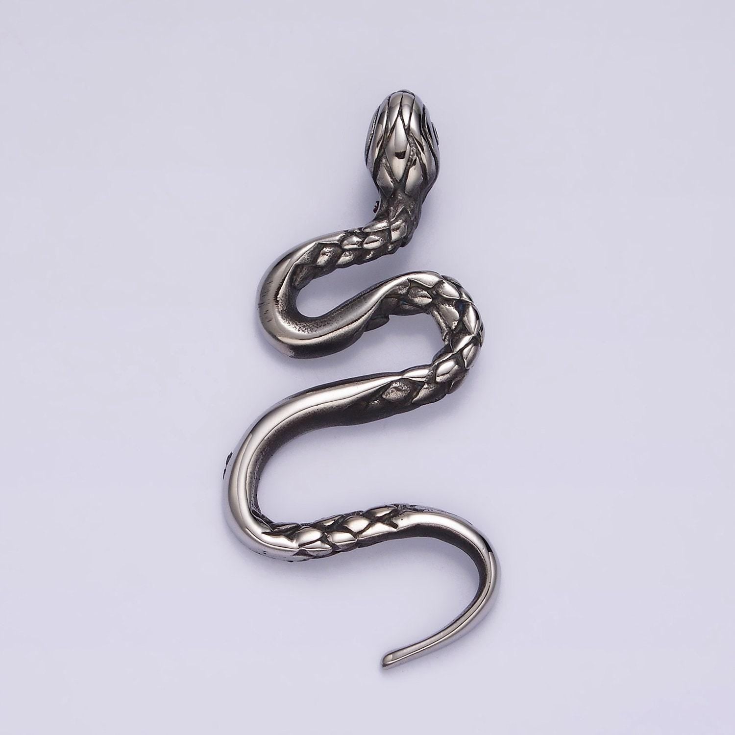 Stainless steel 50.5mm slithering serpent snake scale-textured pendant | p760