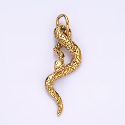 Stainless steel 50mm textured slithering snake serpent pendant | p750