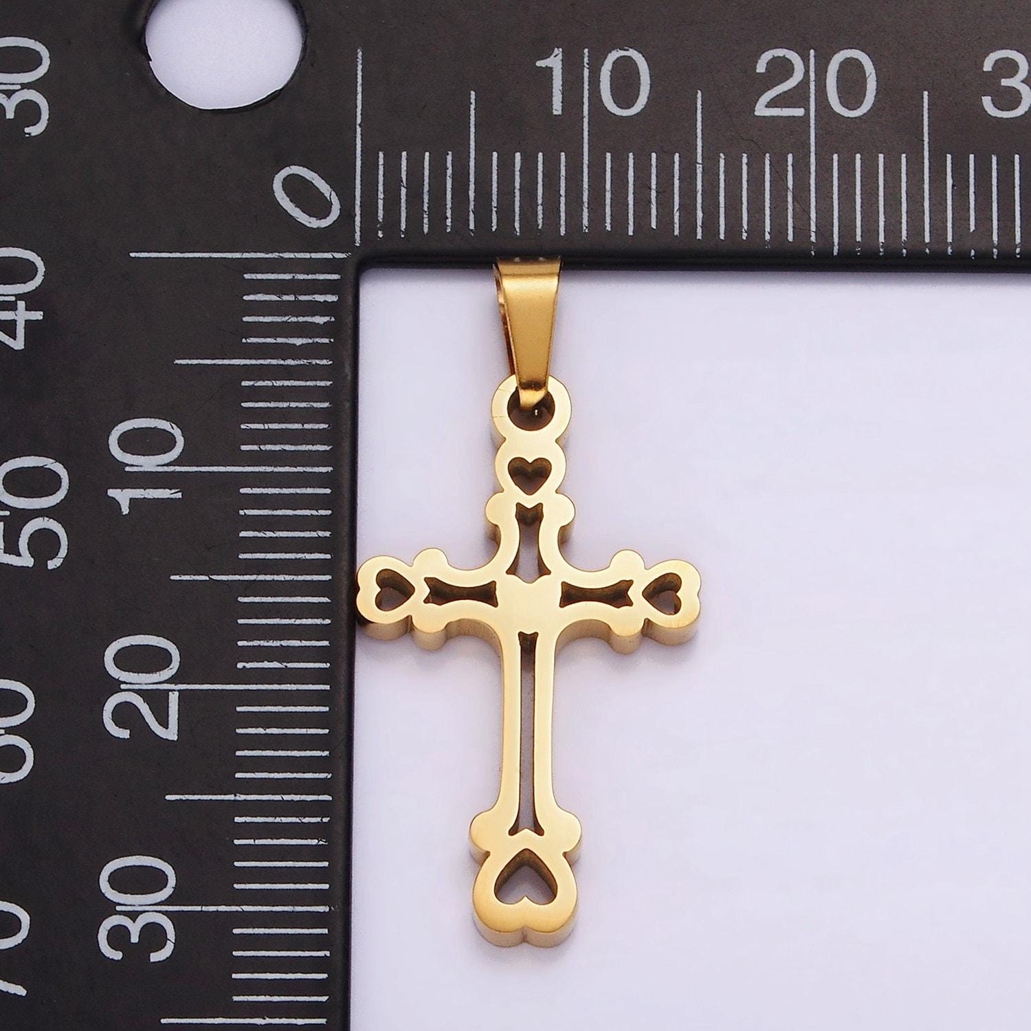 Stainless steel 30mm open heart passion cross pendant in gold & silver | p753