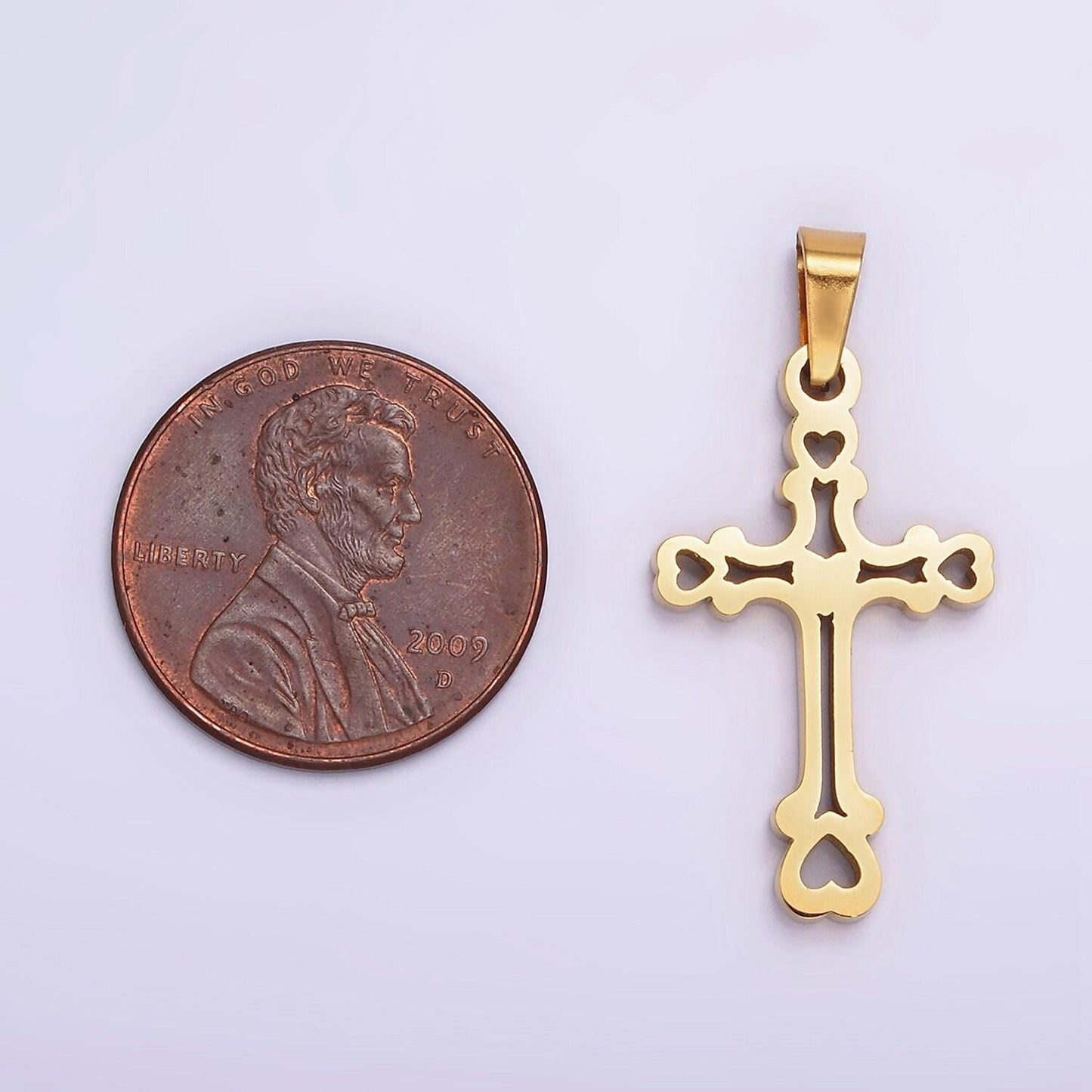 Stainless steel 30mm open heart passion cross pendant in gold & silver | p753