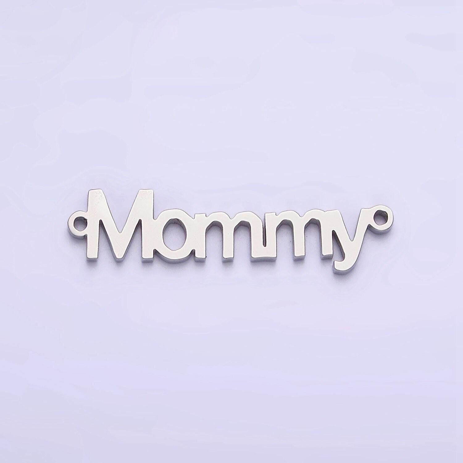 Gold stainless steel mommy script charm connector in gold & silver mother day gift idea bracelet link connector supply | p708 p709