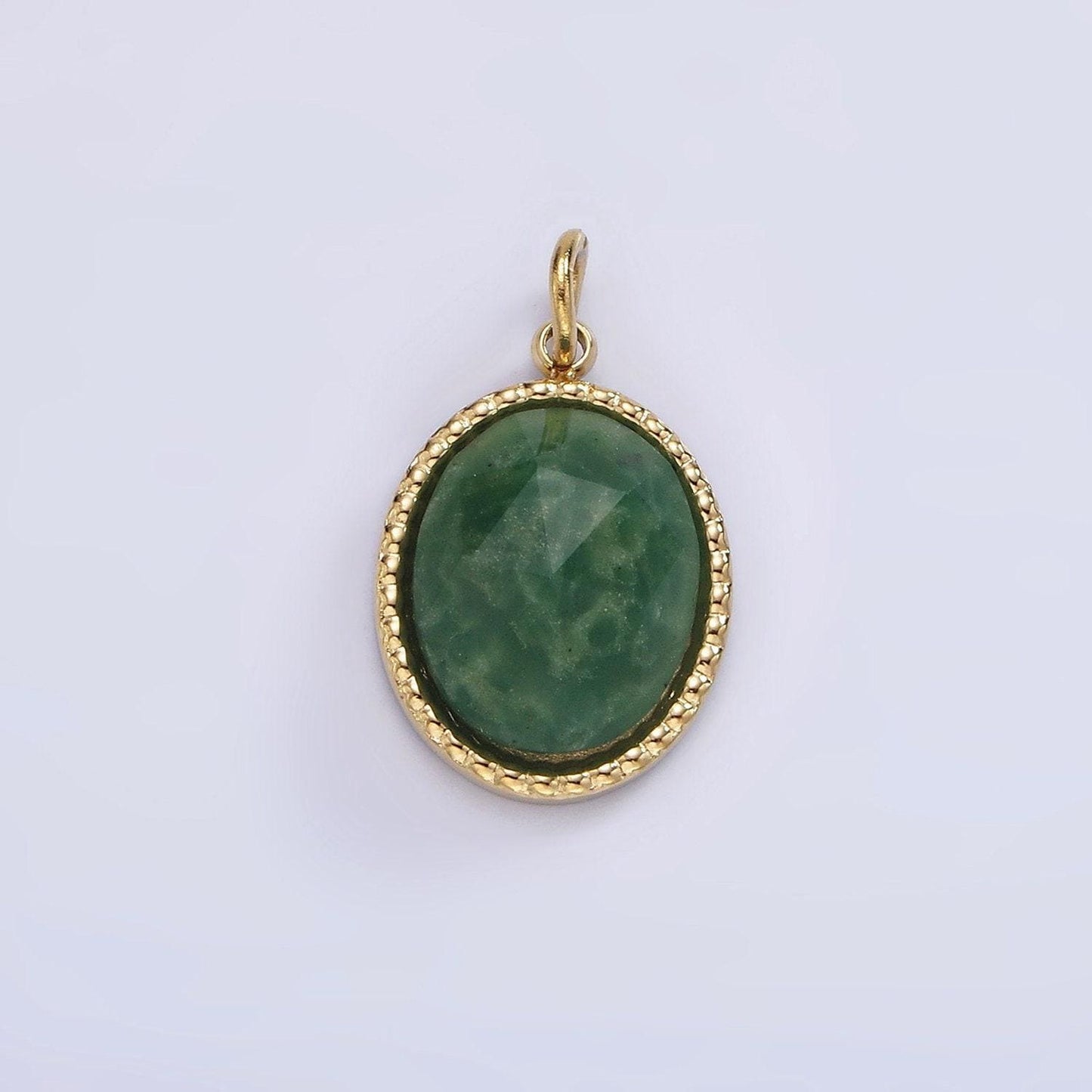 Stainless steel clear quartz, amazonite, zoisite, aventurine, lapis lazuli bezel oval charm in silver & gold | p690-p692