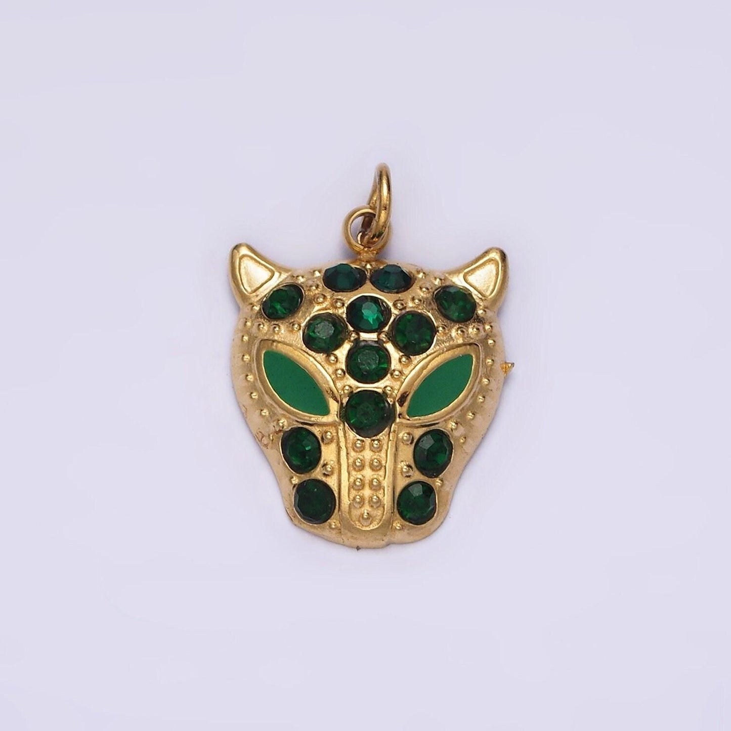 Stainless steel green, black eyed panther animal cz dotted charm in gold & silver | p678 - p681