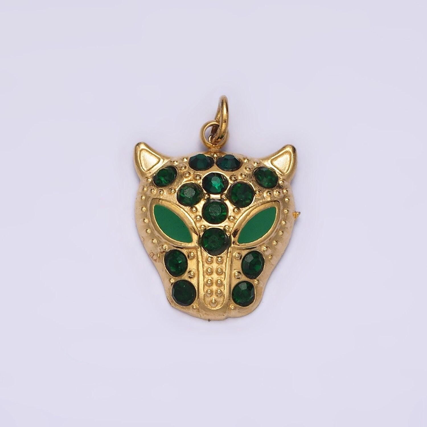 Stainless steel green, black eyed panther animal cz dotted charm in gold & silver | p678 - p681