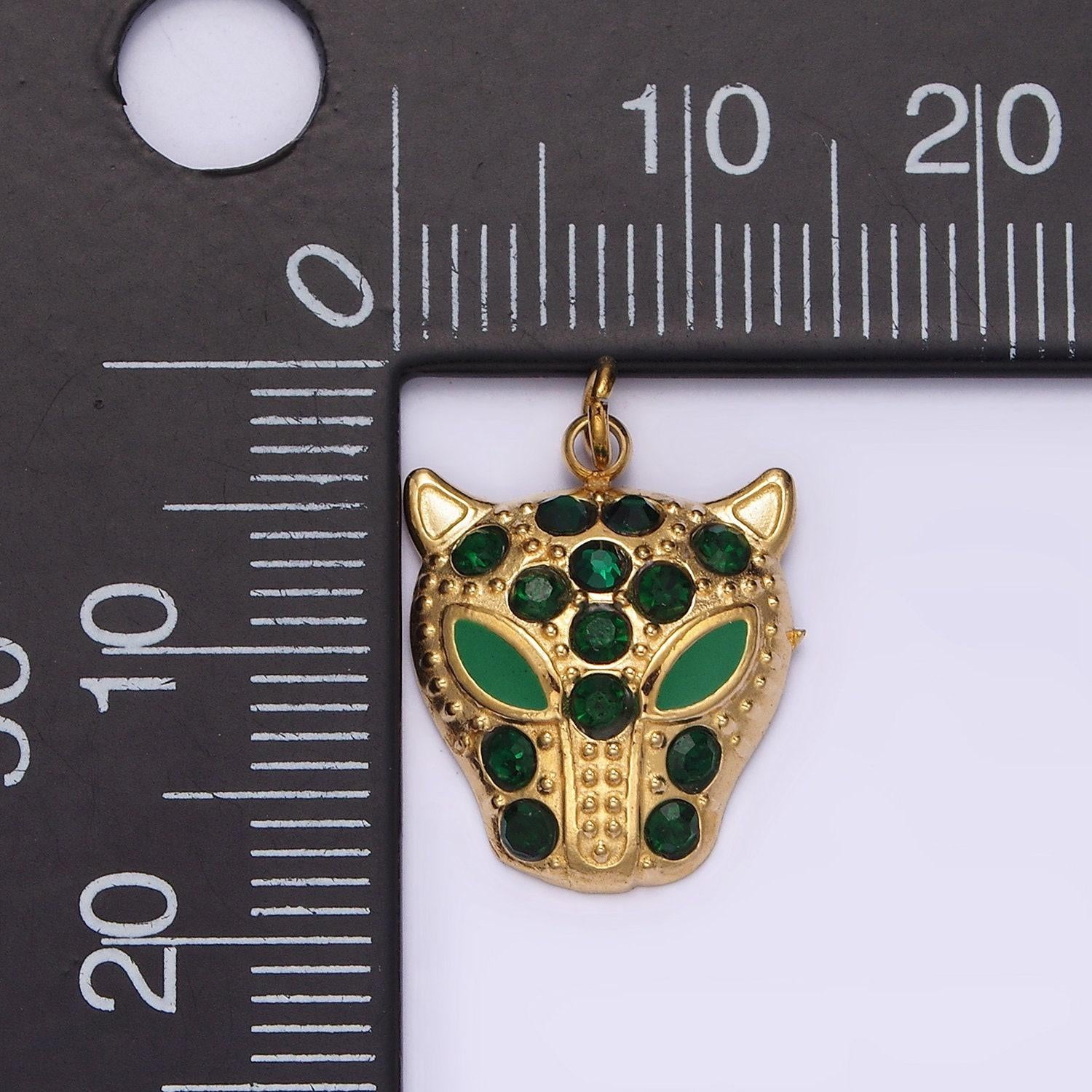 Stainless steel green, black eyed panther animal cz dotted charm in gold & silver | p678 - p681