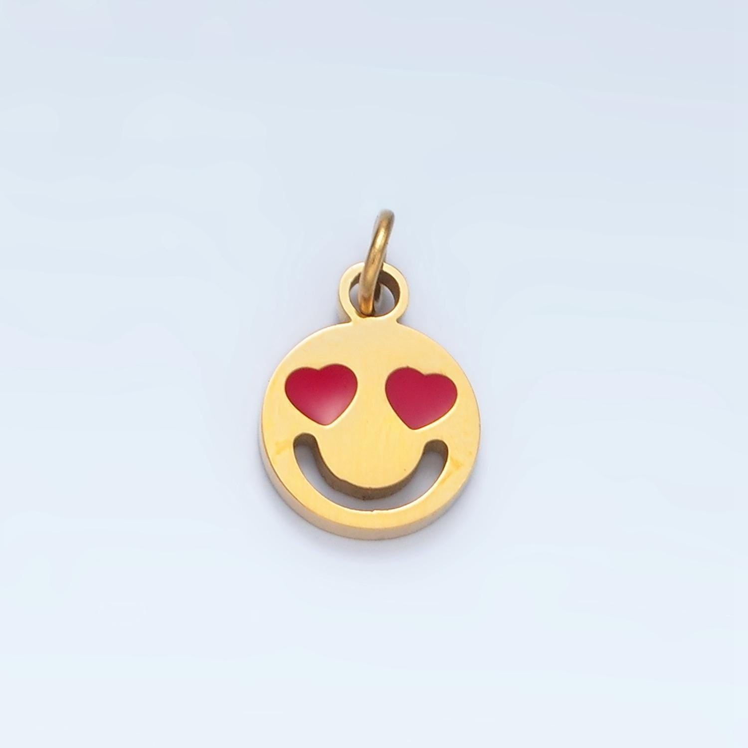 Gold heart face charm for bracelet earring necklace happy face emoji pendant waterproof stainless steel findings for jewelry making p-678