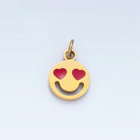 Gold heart face charm for bracelet earring necklace happy face emoji pendant waterproof stainless steel findings for jewelry making p-678