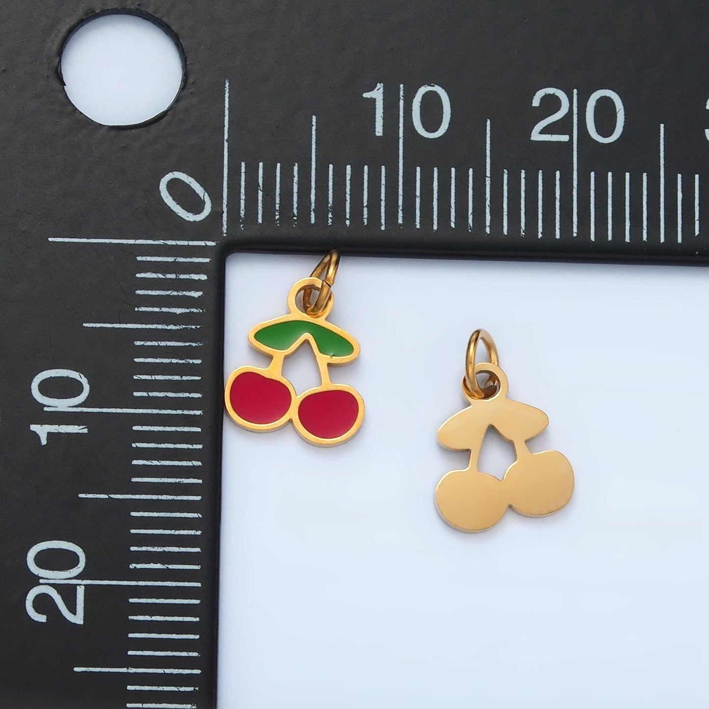 Stainless steel red cherry charm fruit foodie charm | p-671