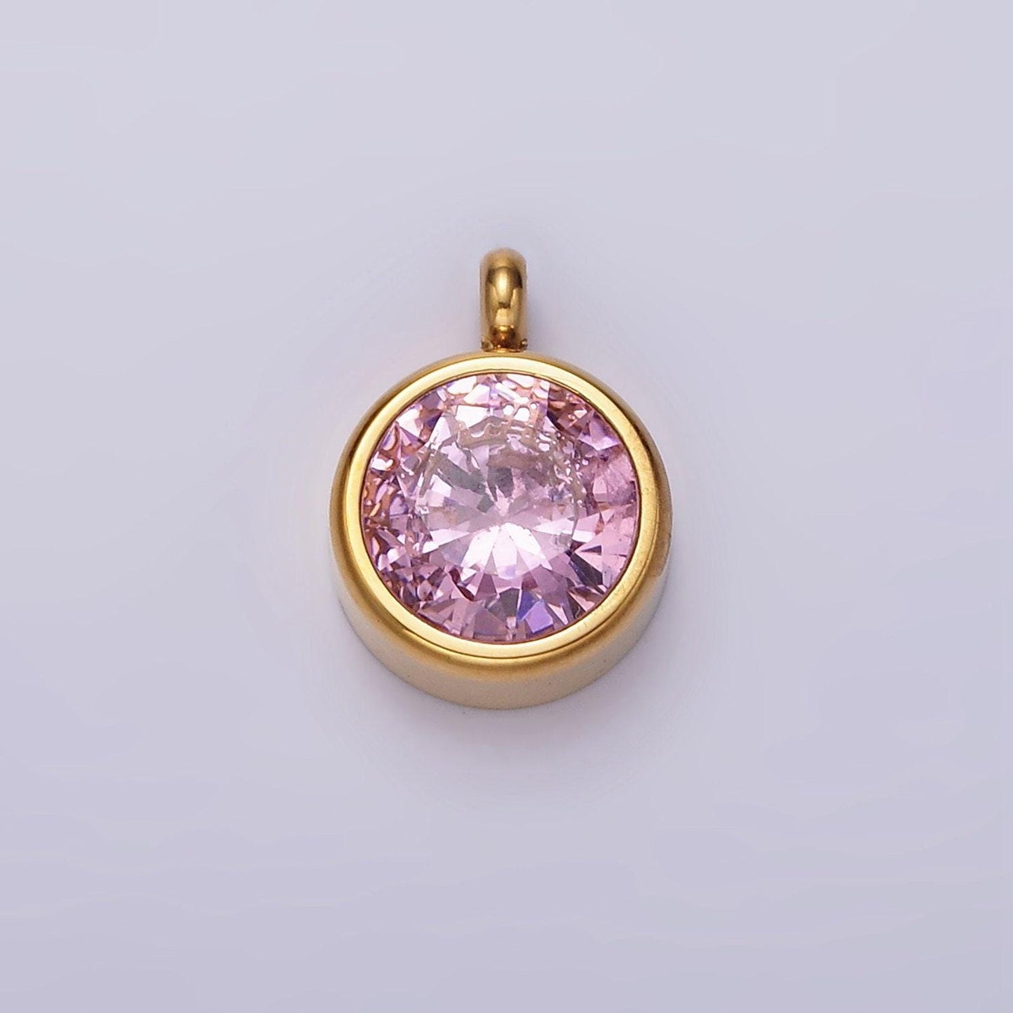 Stainless steel clear, pink, black, green cz round bezel minimalist charm | p641 - p644